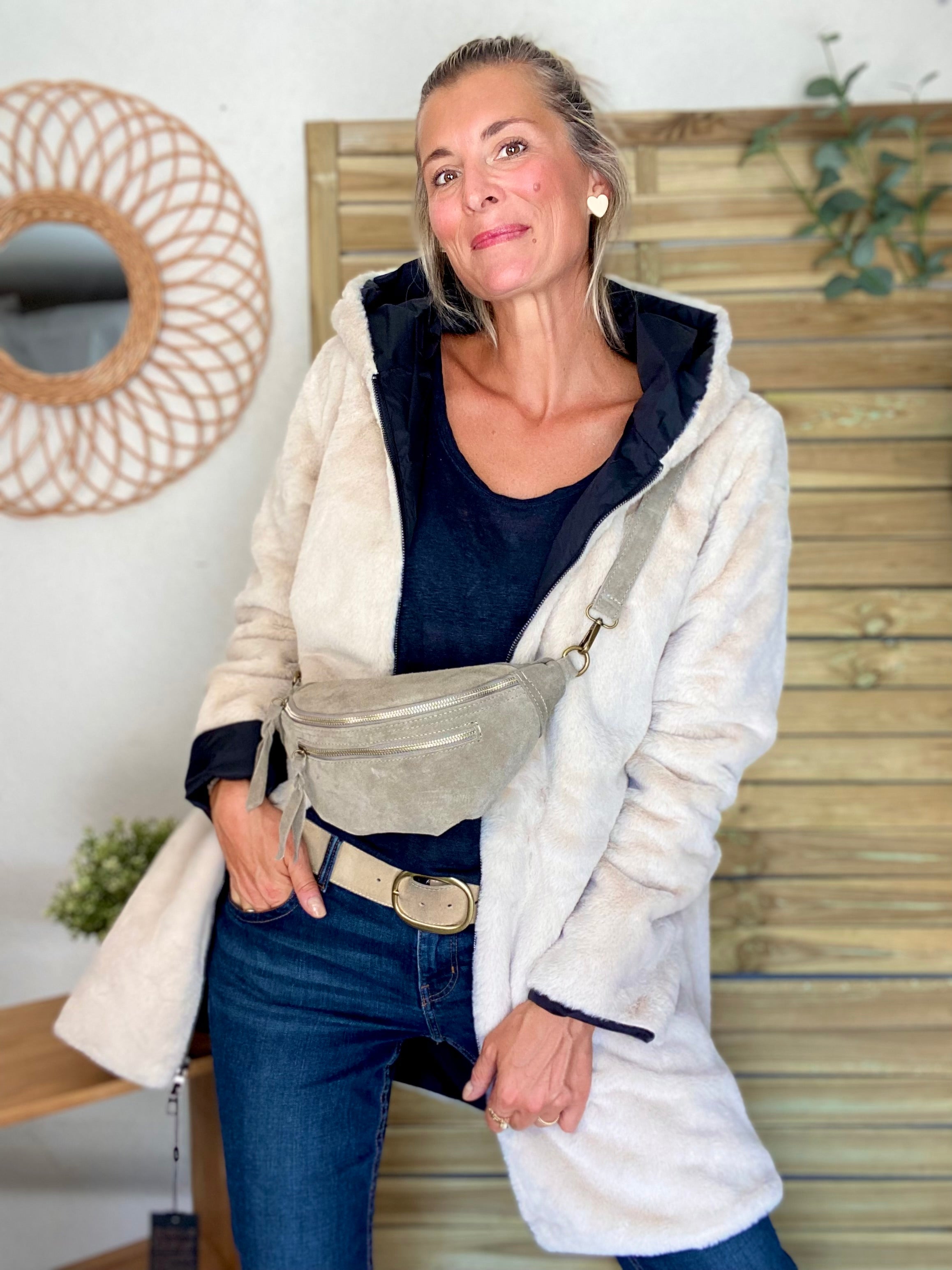 Parka Imperméable réversible fourrée Noir / Beige ALIX - LAURA JO