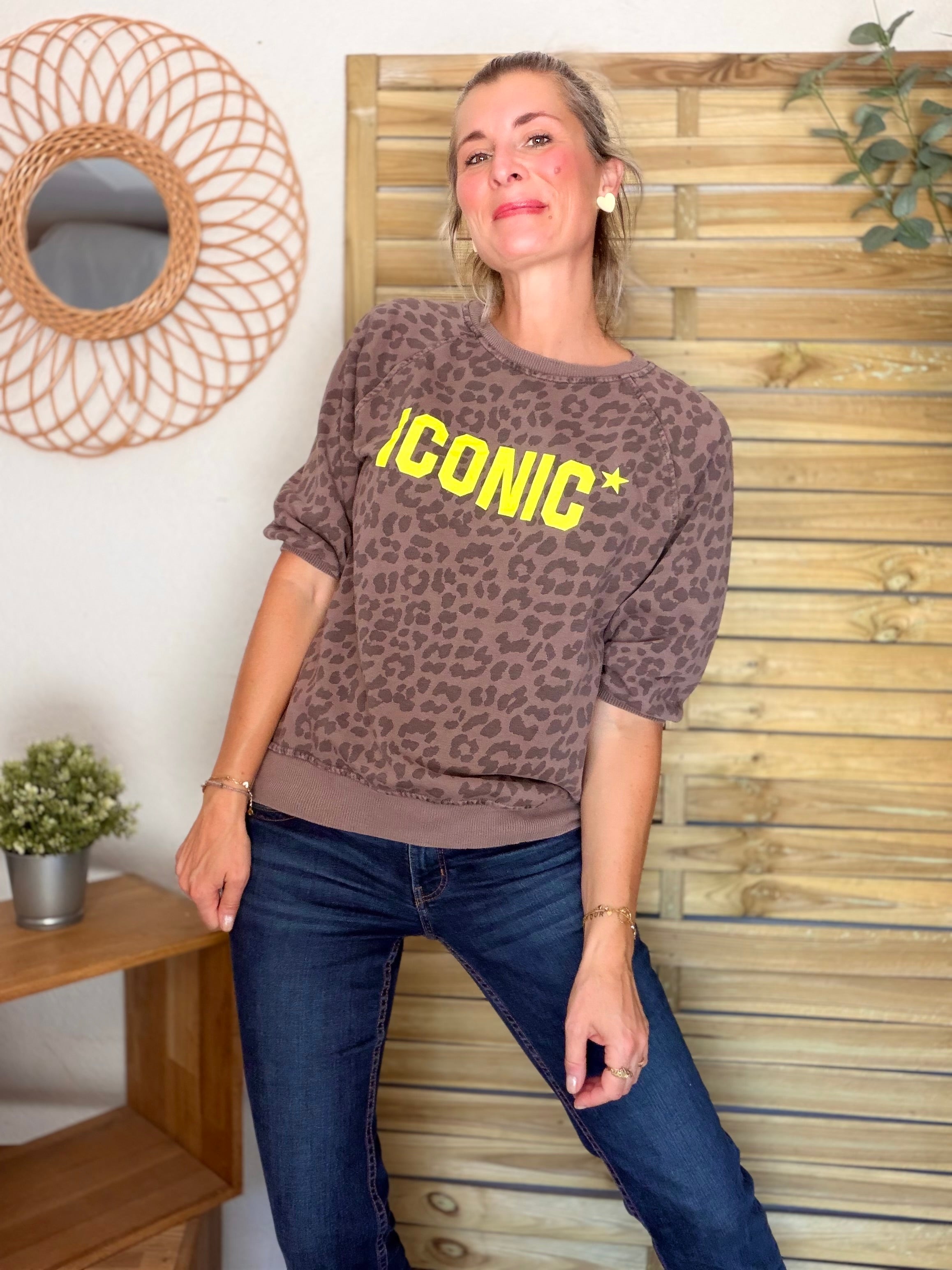 Sweat ICONIC Léo - ANGELA Café Jaune fluo