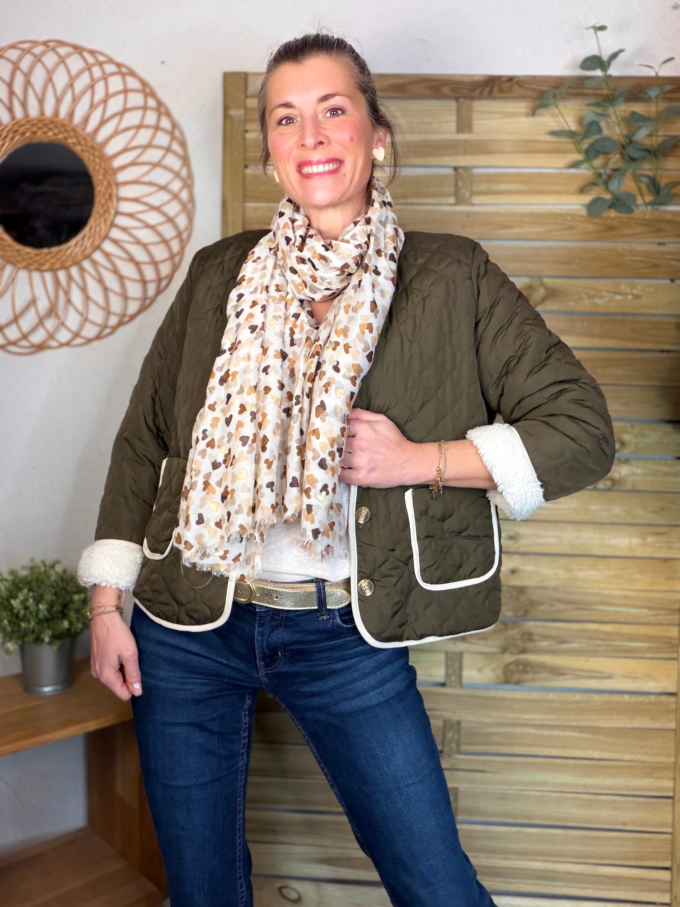 Foulard Cœurs SIGRID - Taupe 💛🧡🤎