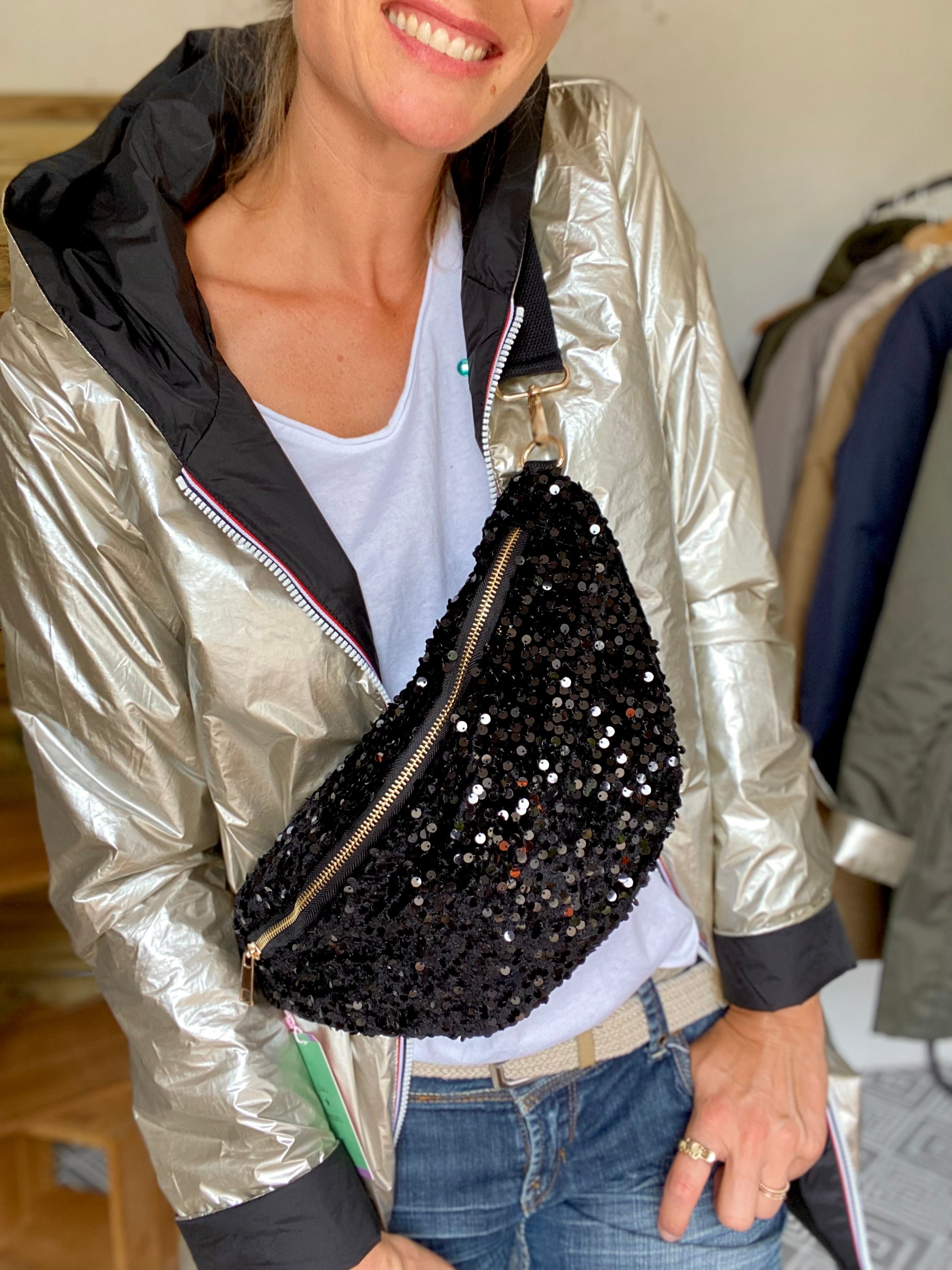 Sac banane L velours à sequins Ciao Boum- TAYLOR - Noir