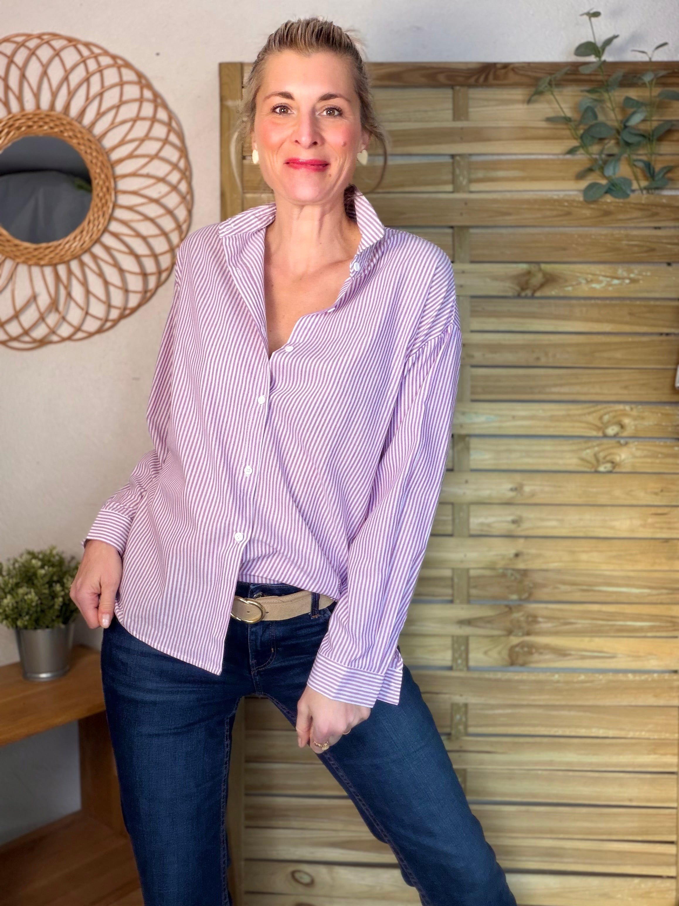 Chemise rayée rose cerise cœur ajouré dos ❤️ AMANDA