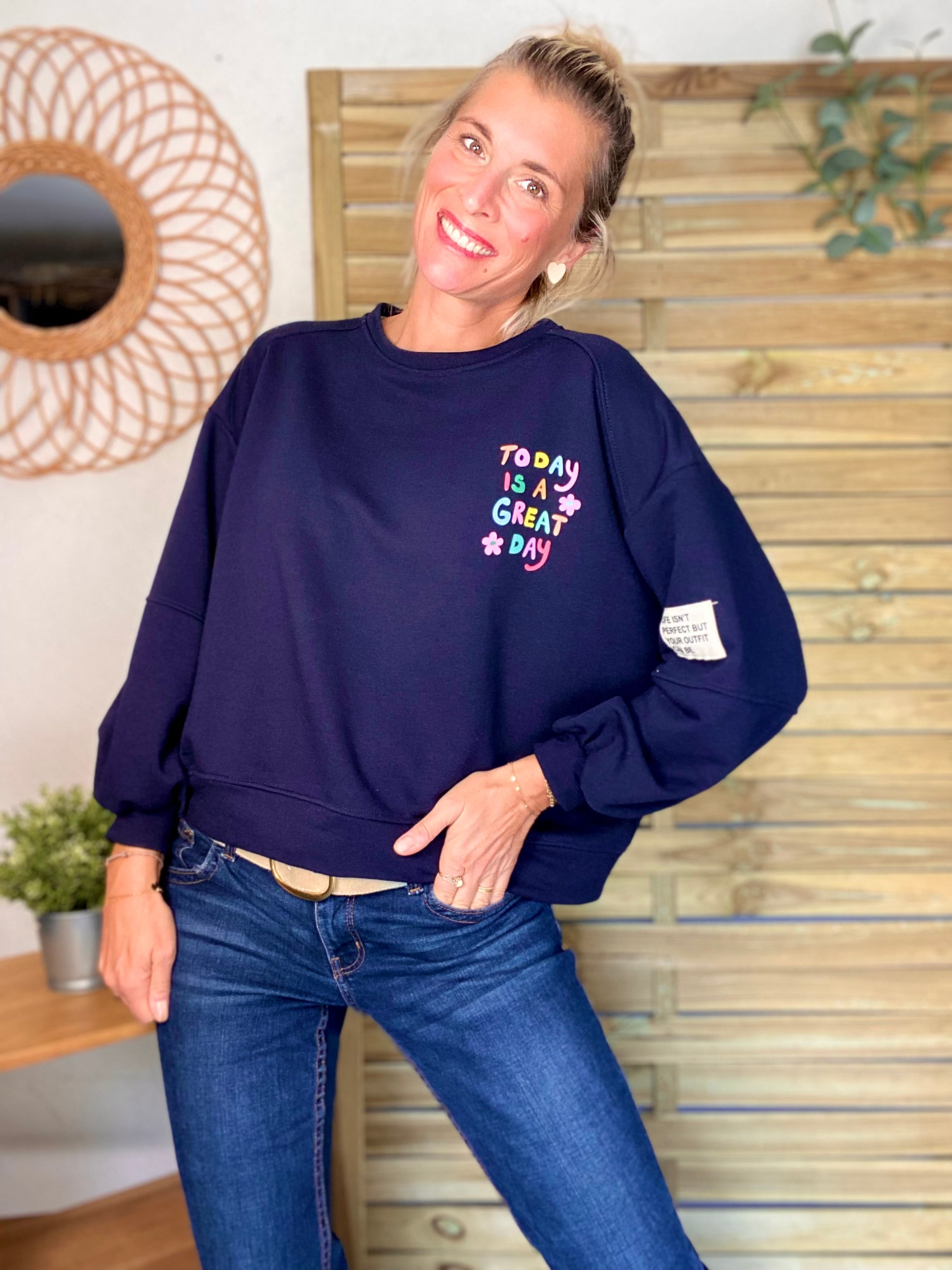 Sweat Today is a great day 🌈 OMBLINE - Bleu Marine
