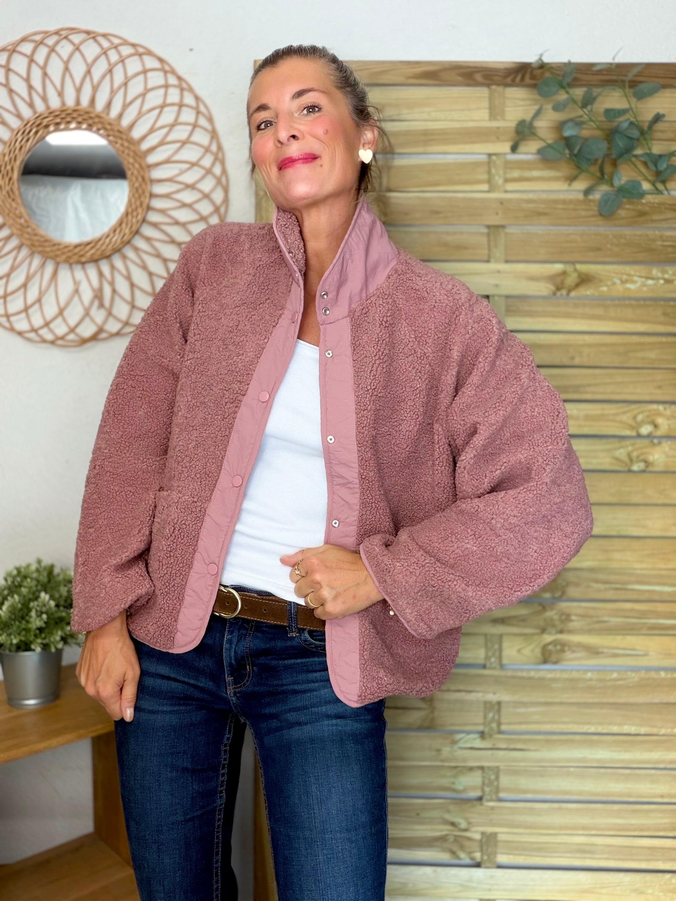 Veste matelassée réversible Sherpa AMÉLIE Vieux rose