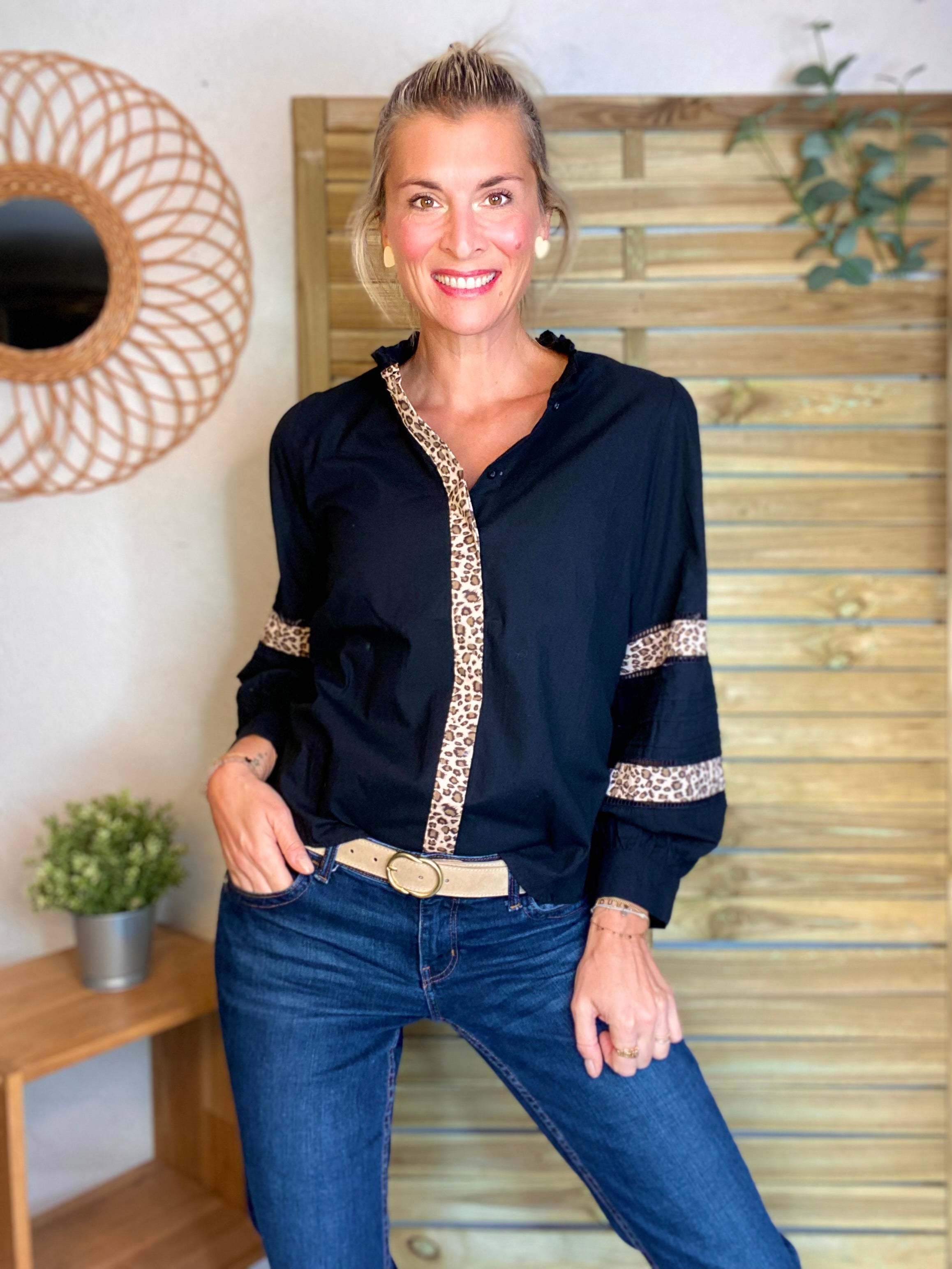 ⚡️ ARRIVAGE - Chemise coton détails Léo 🐆 SCARLETT Noir