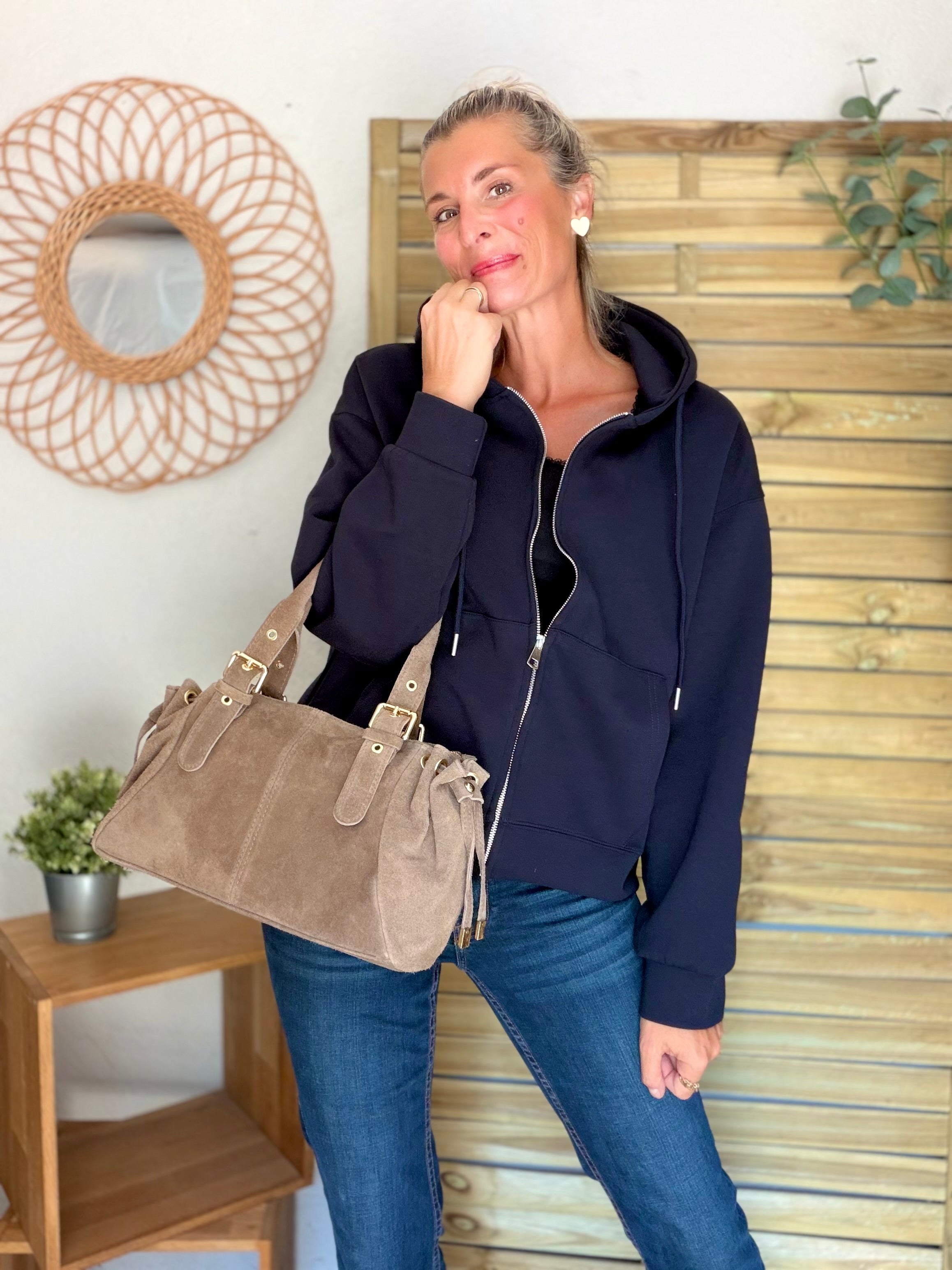 Hoodie sweat gilet strass (ailes)  CLOTHILDE - Bleu marine