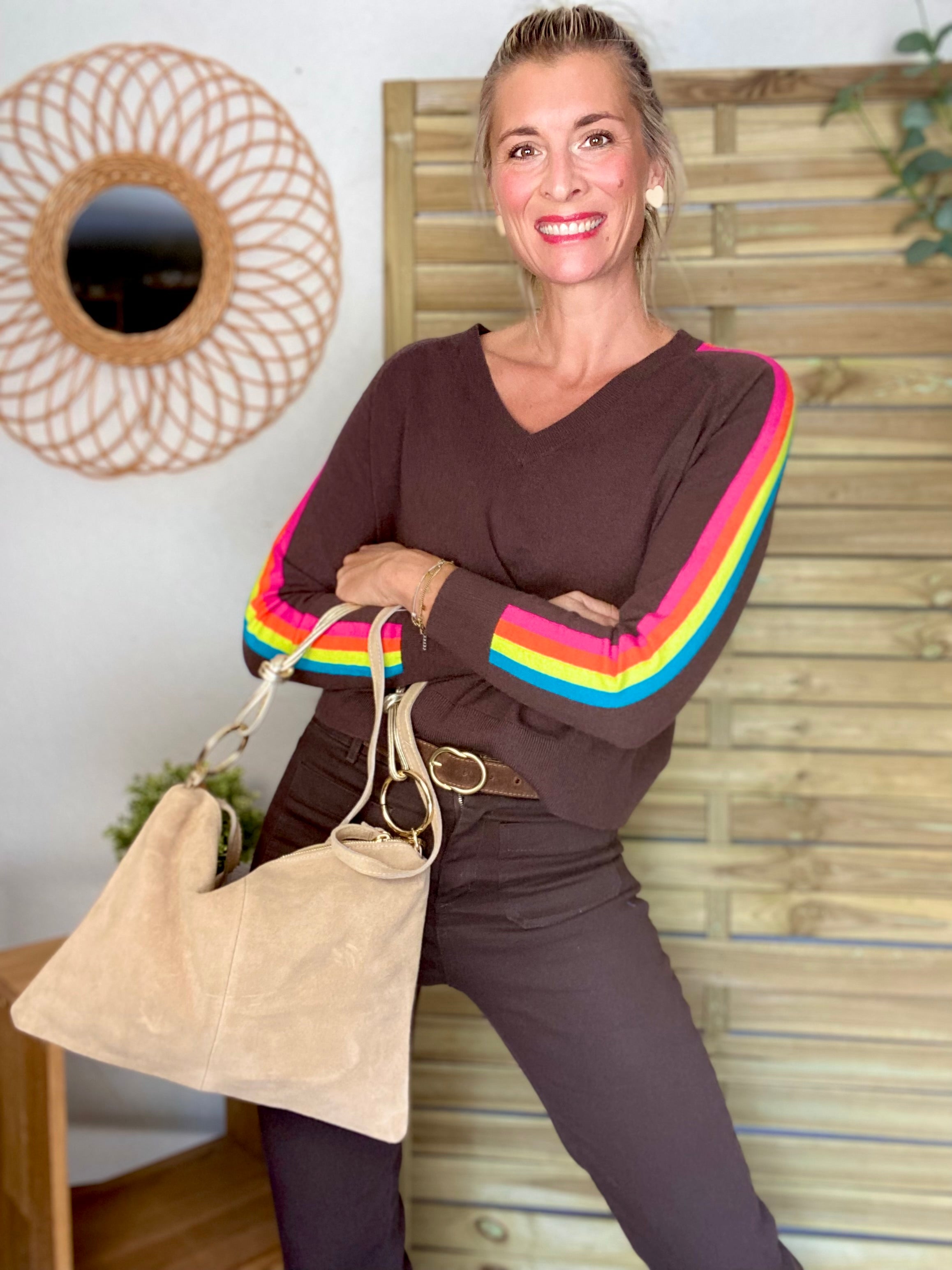 ⚡️PÉPITES FRIDAY - Sac en cuir daim 2 bandoulières (or et beige) - Beige - PACEY