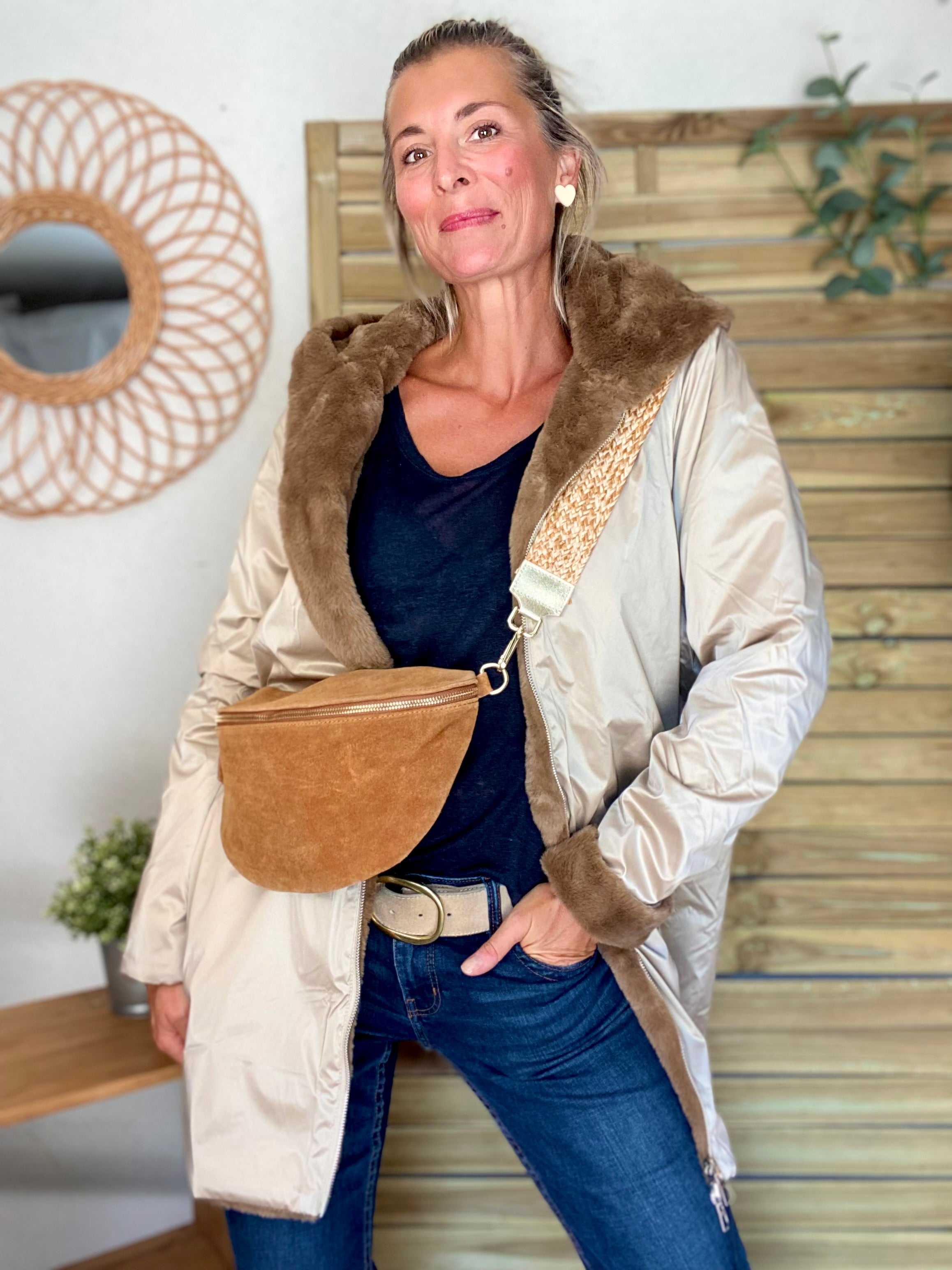 Parka Imperméable réversible fourrée Sable irisé / Camel ALIX - LAURA JO