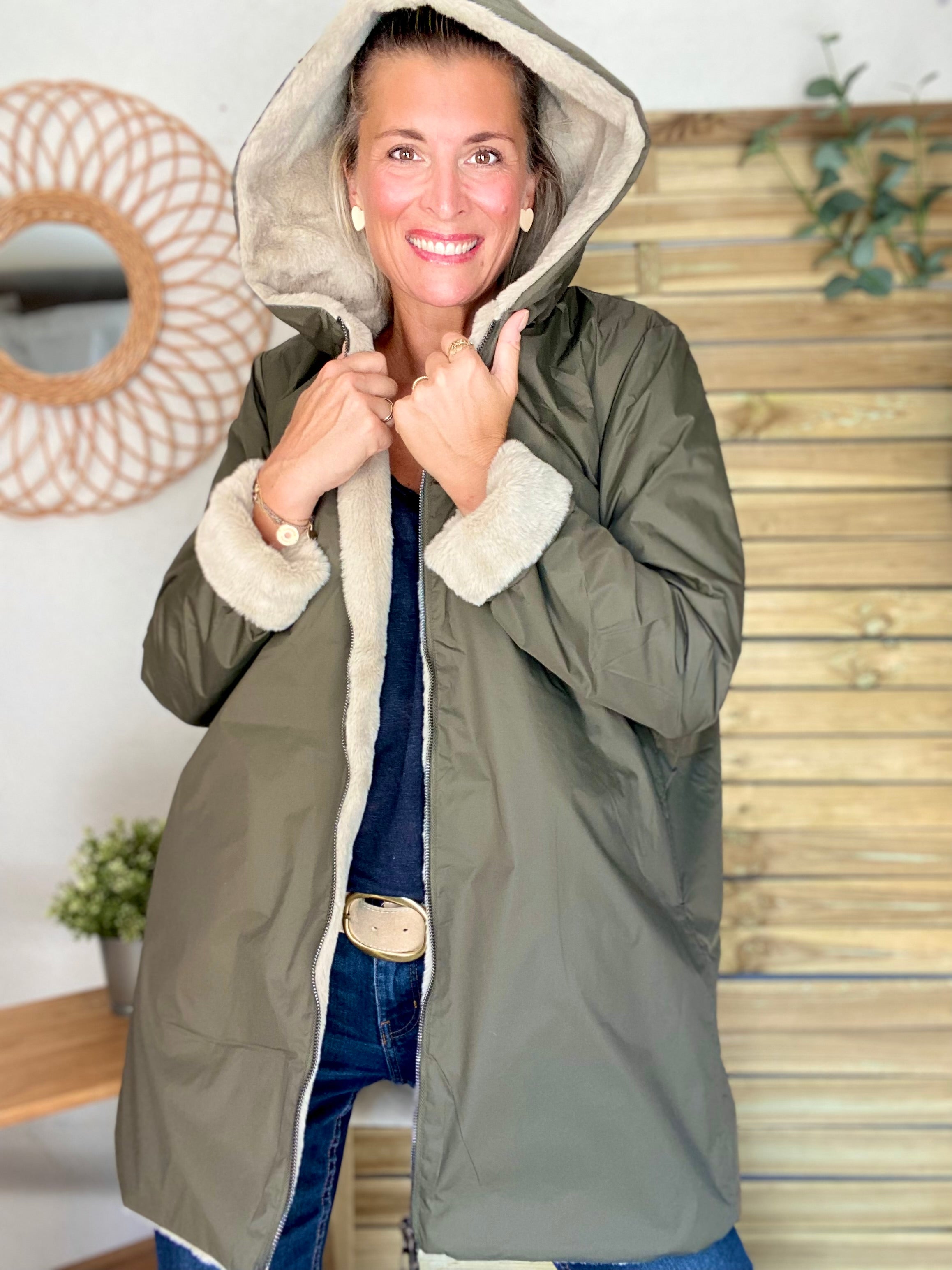 Parka Imperméable réversible fourrée Kaki / Beige ALIX - LAURA JO