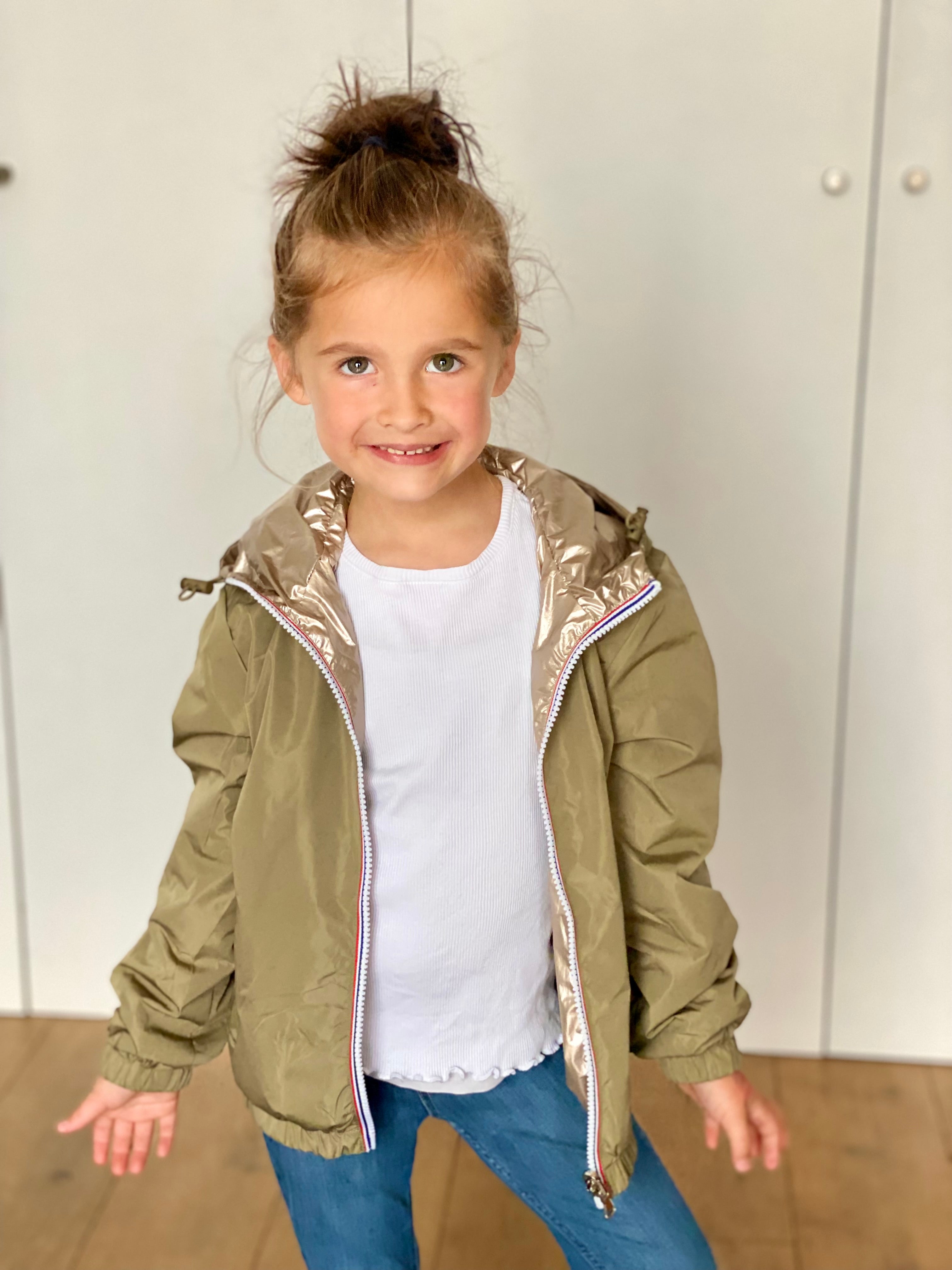 Veste Imperméable réversible mixte GARANCE KIDS - Kaki clair / Doré