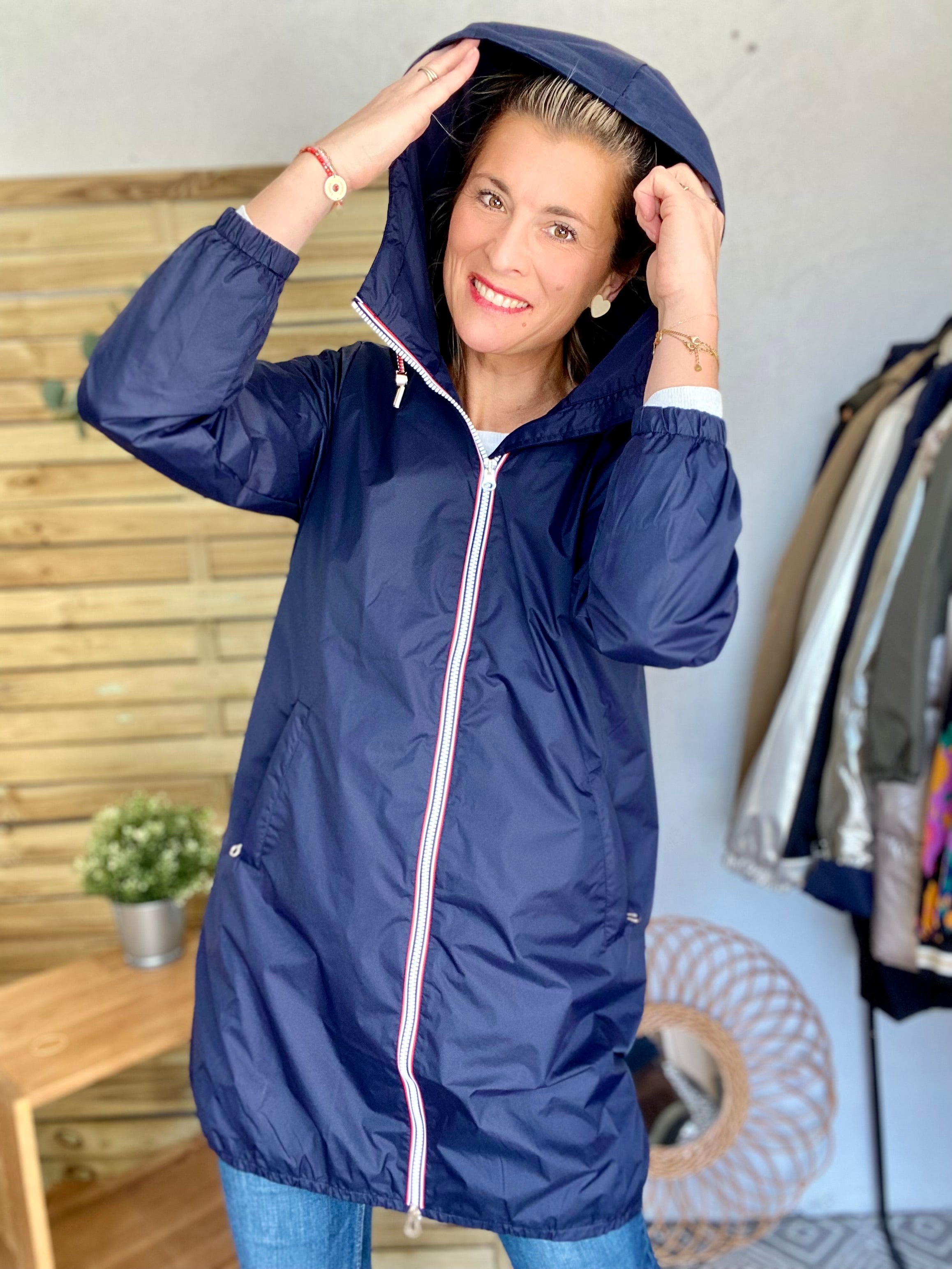 Imperméable mi-saison doublé SOLINE LONG - Bleu marine - Laura Jo