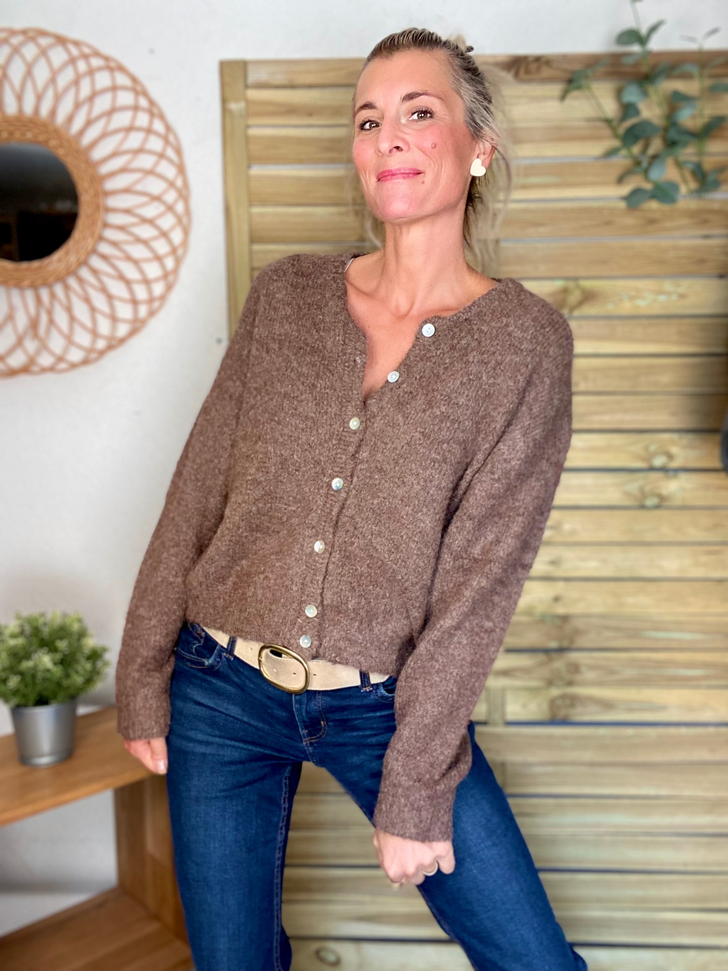Gilet en maille MERYL - Chocolat chiné