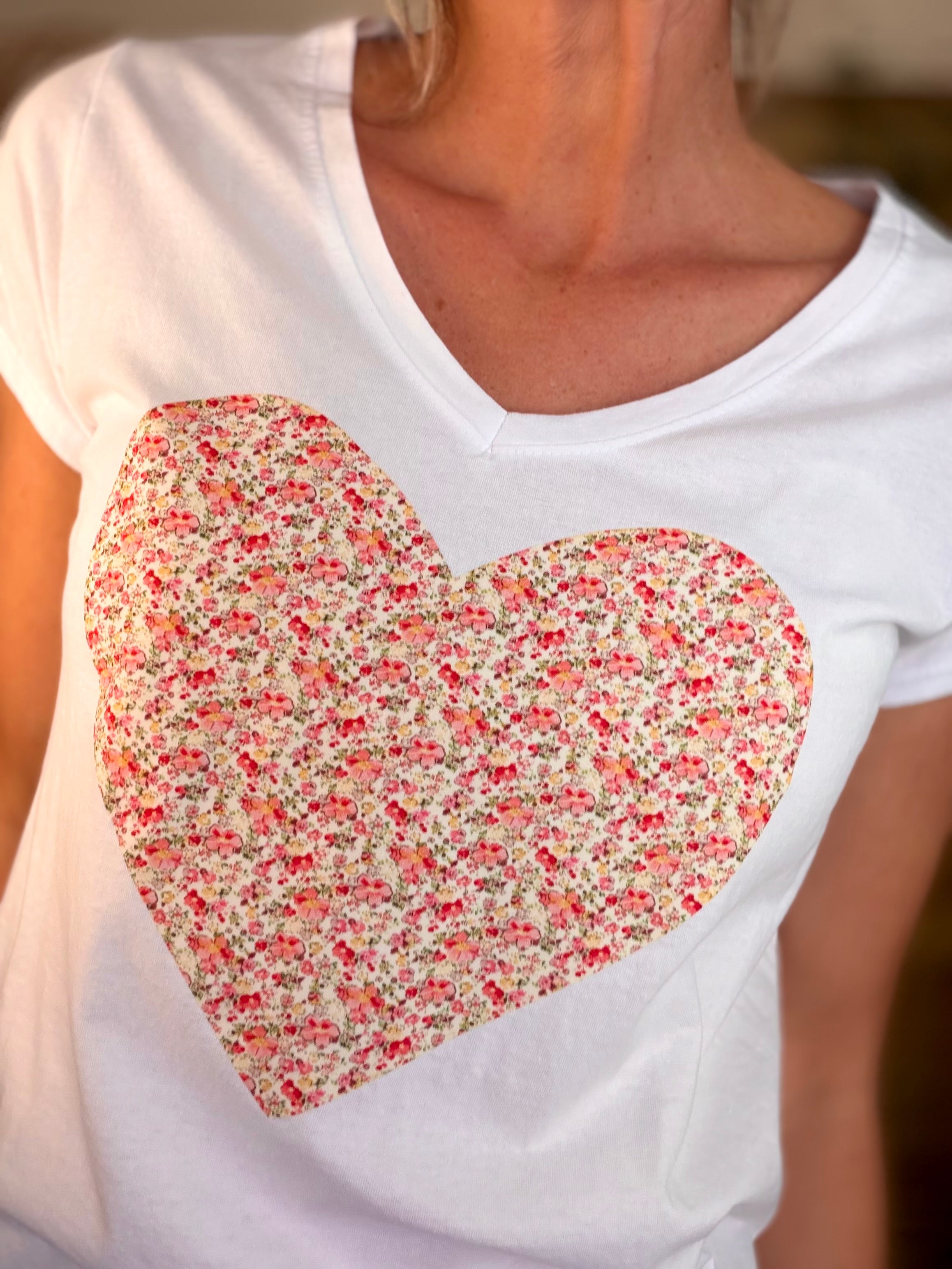 Tee shirt Gros Coeur Liberty rouge rosé VERA ❤️