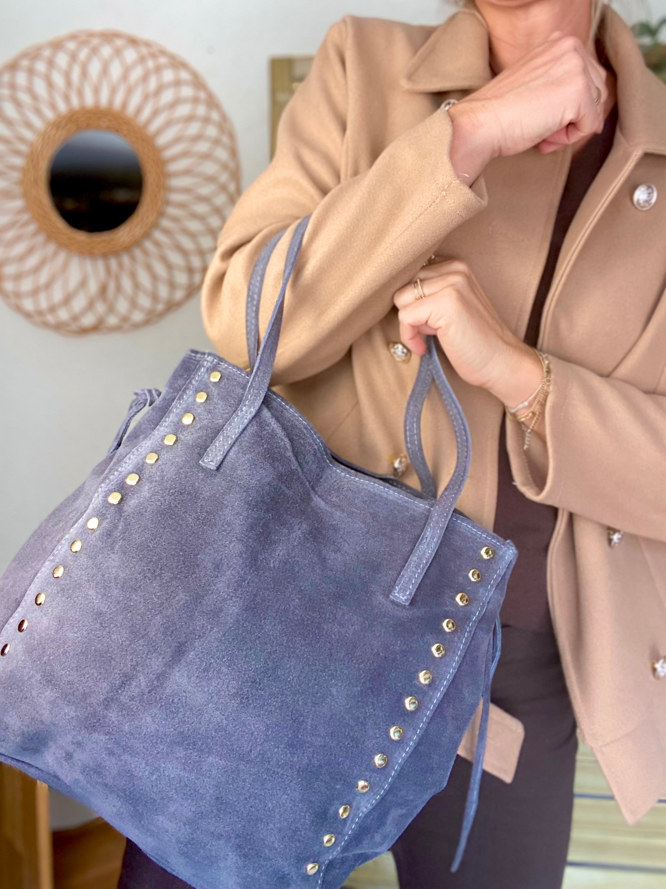 ⚡️PÉPITES FRIDAY - Sac en cuir daim avec clous - Gris foncé - COURTNEY
