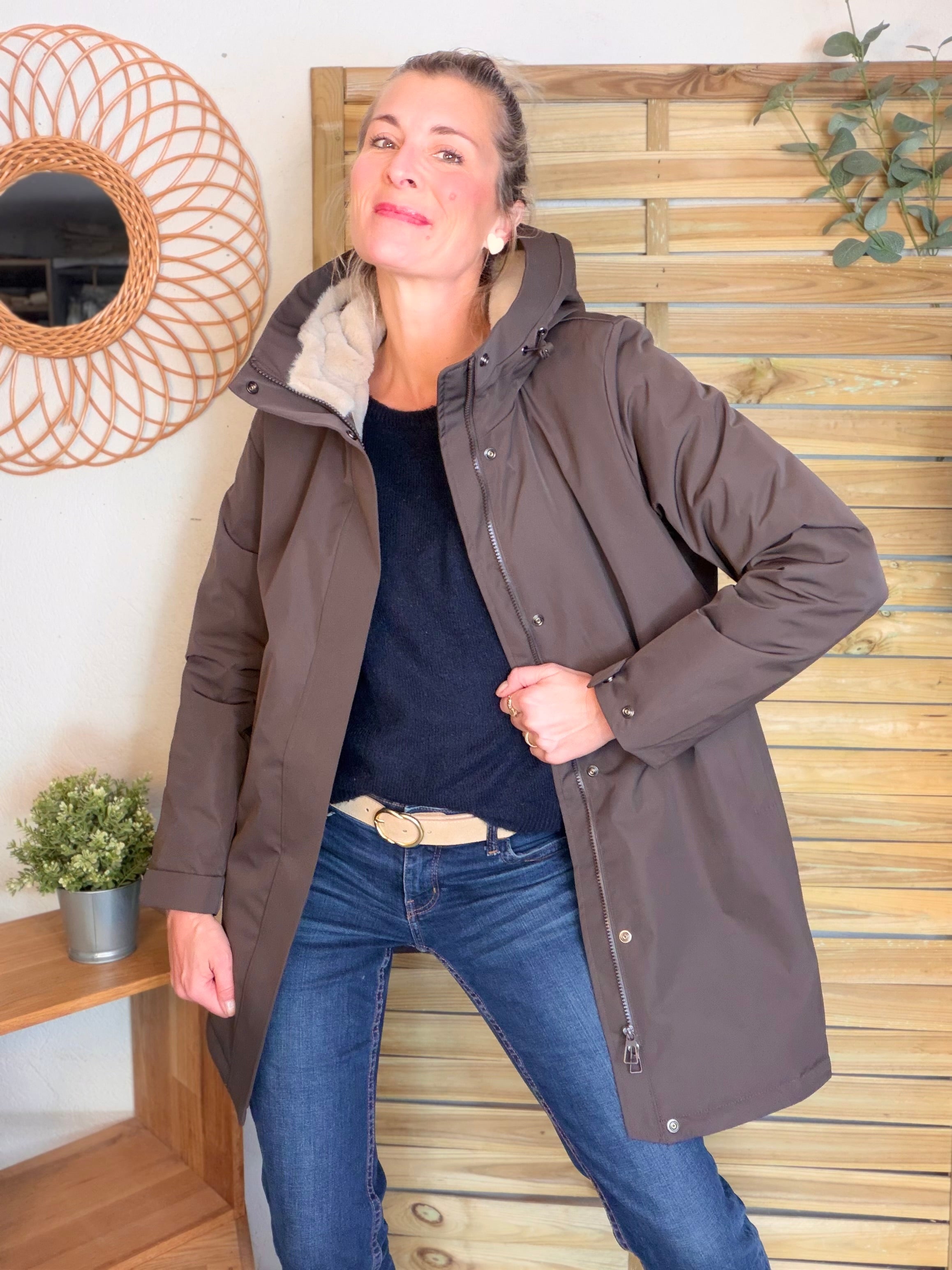 Parka fourrée imperméable AMBRE - Chocolat / Beige - LAURA JO