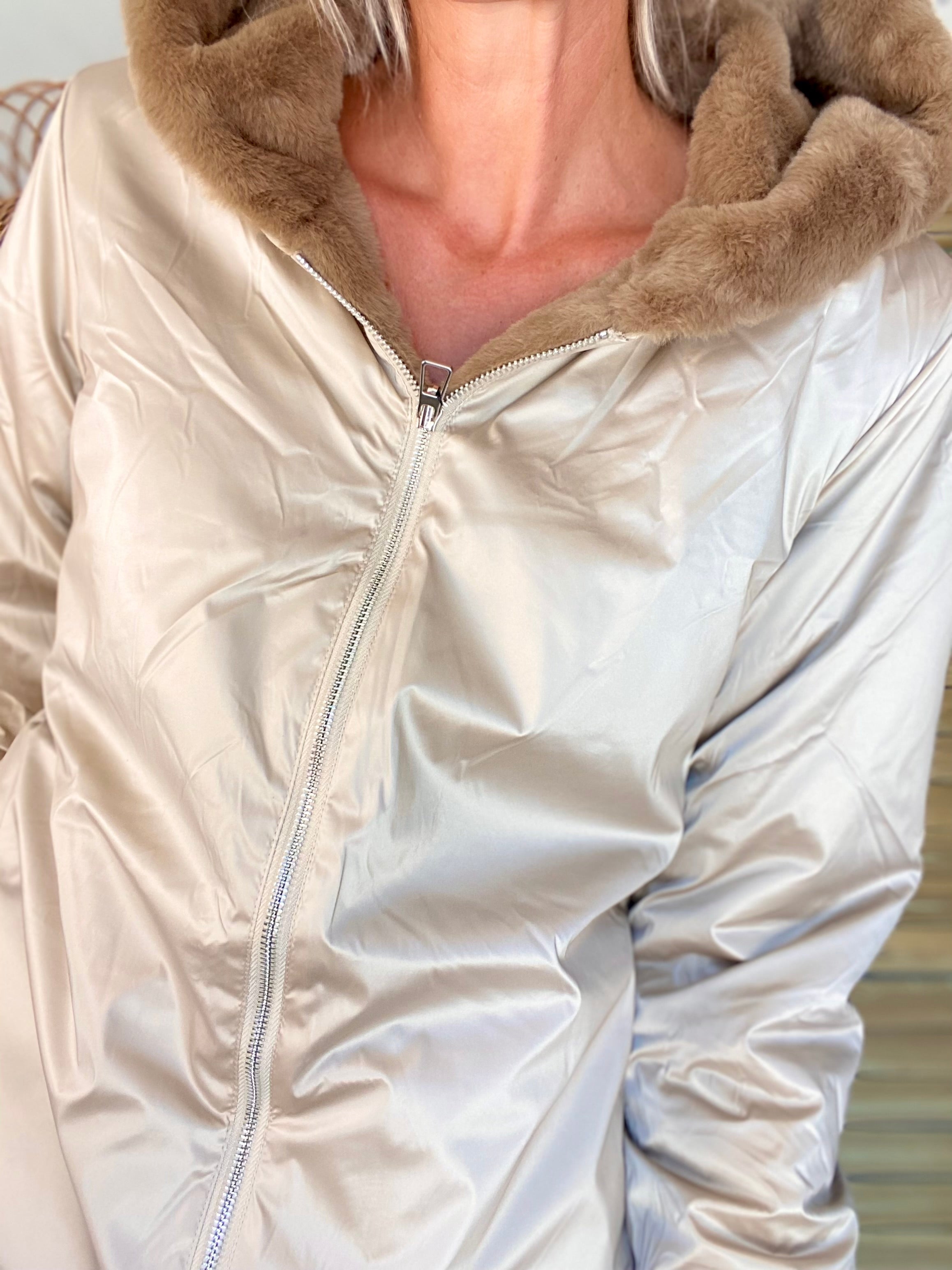 Parka Imperméable réversible fourrée Sable irisé / Camel ALIX - LAURA JO