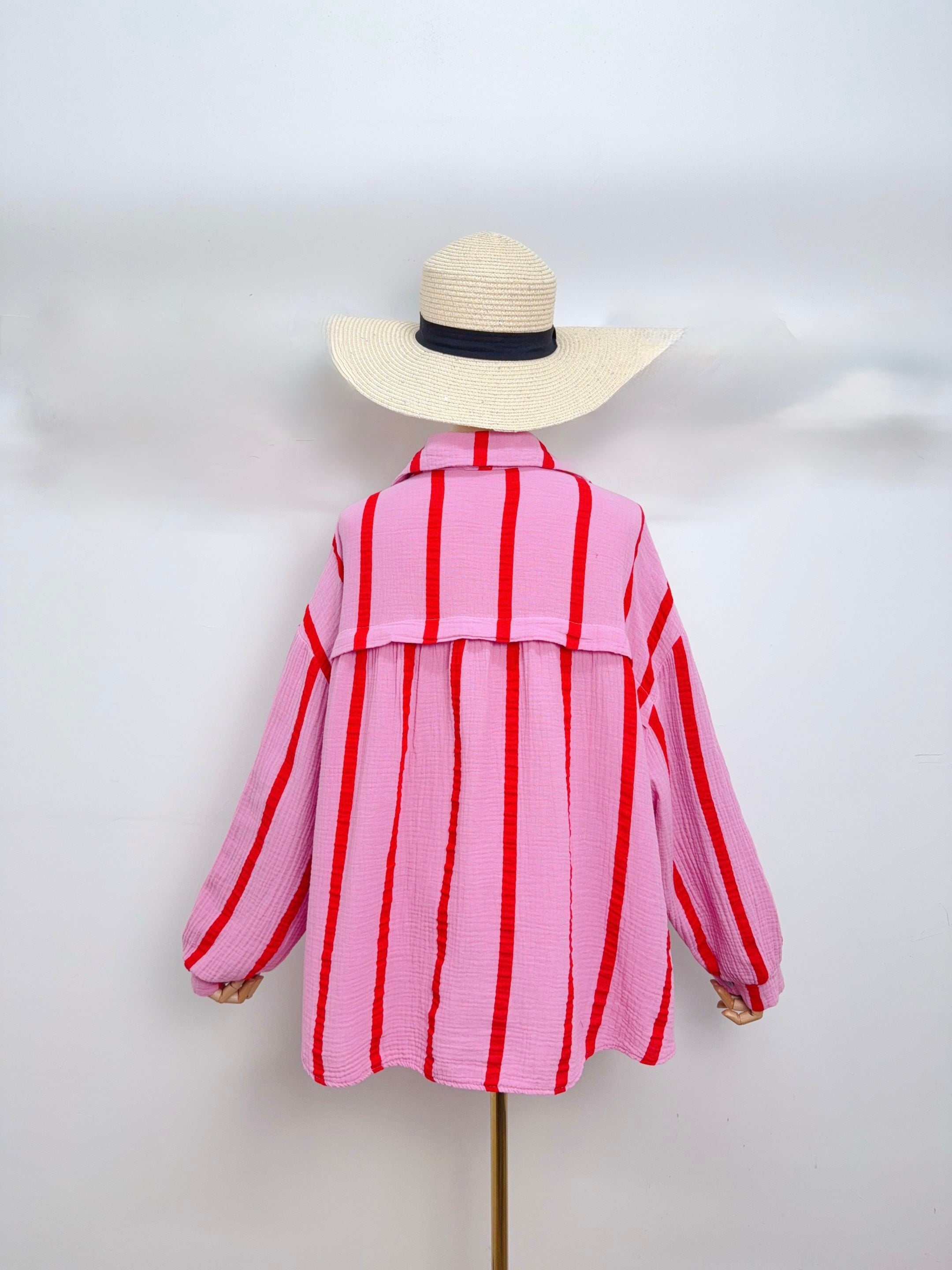 Chemise en gaze de coton rayé FÉLICIE Rose rouge