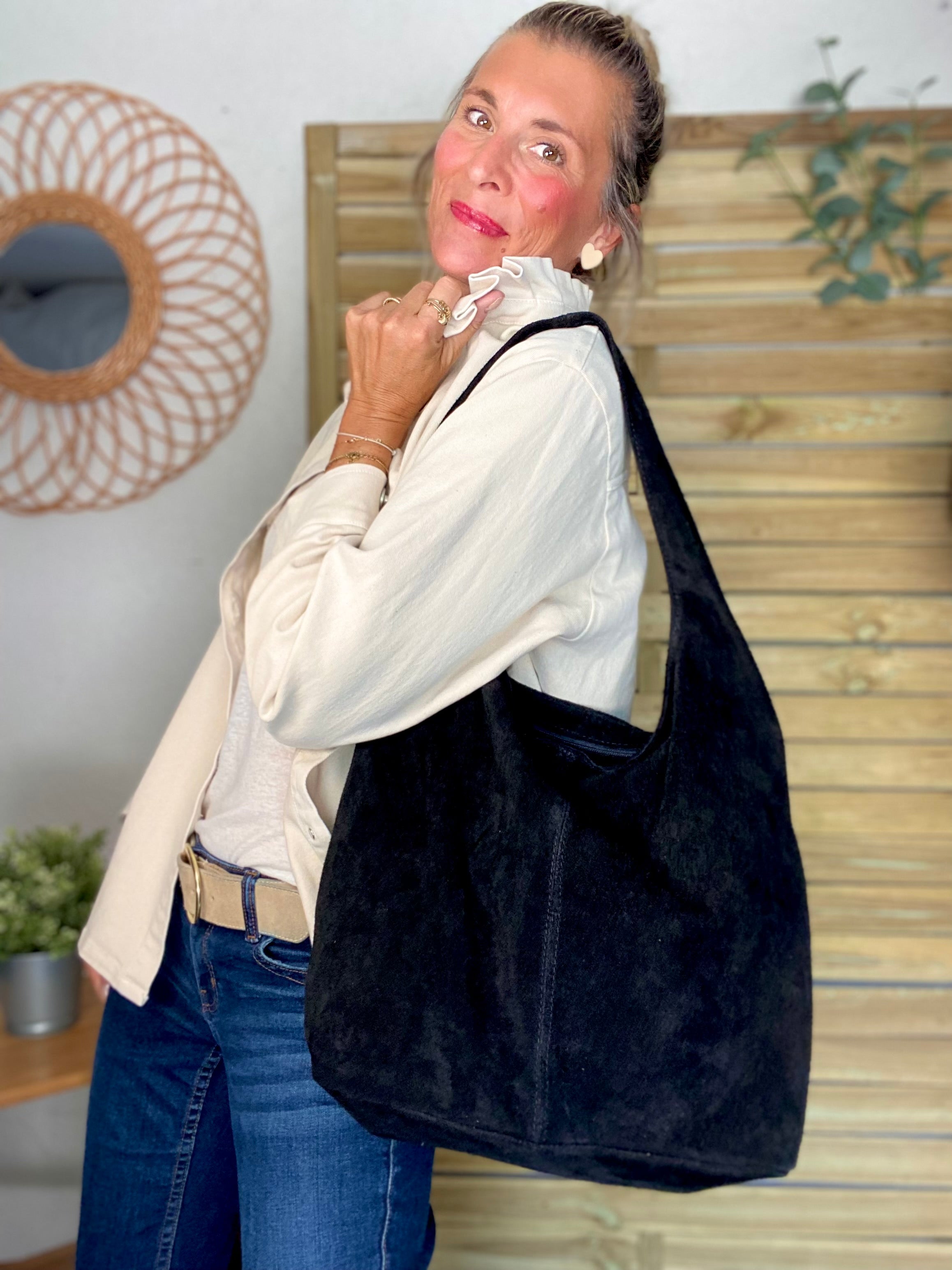 Sac cabas cuir daim MARLON - Noir