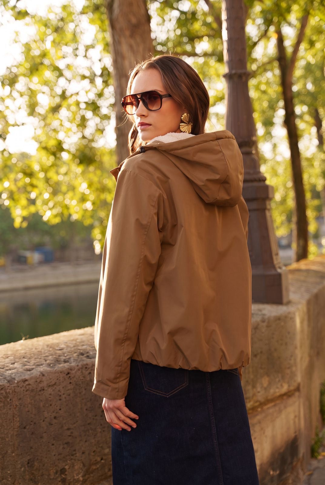 LAURA JO - Imperméable fourré sherpa EVA court - Camel