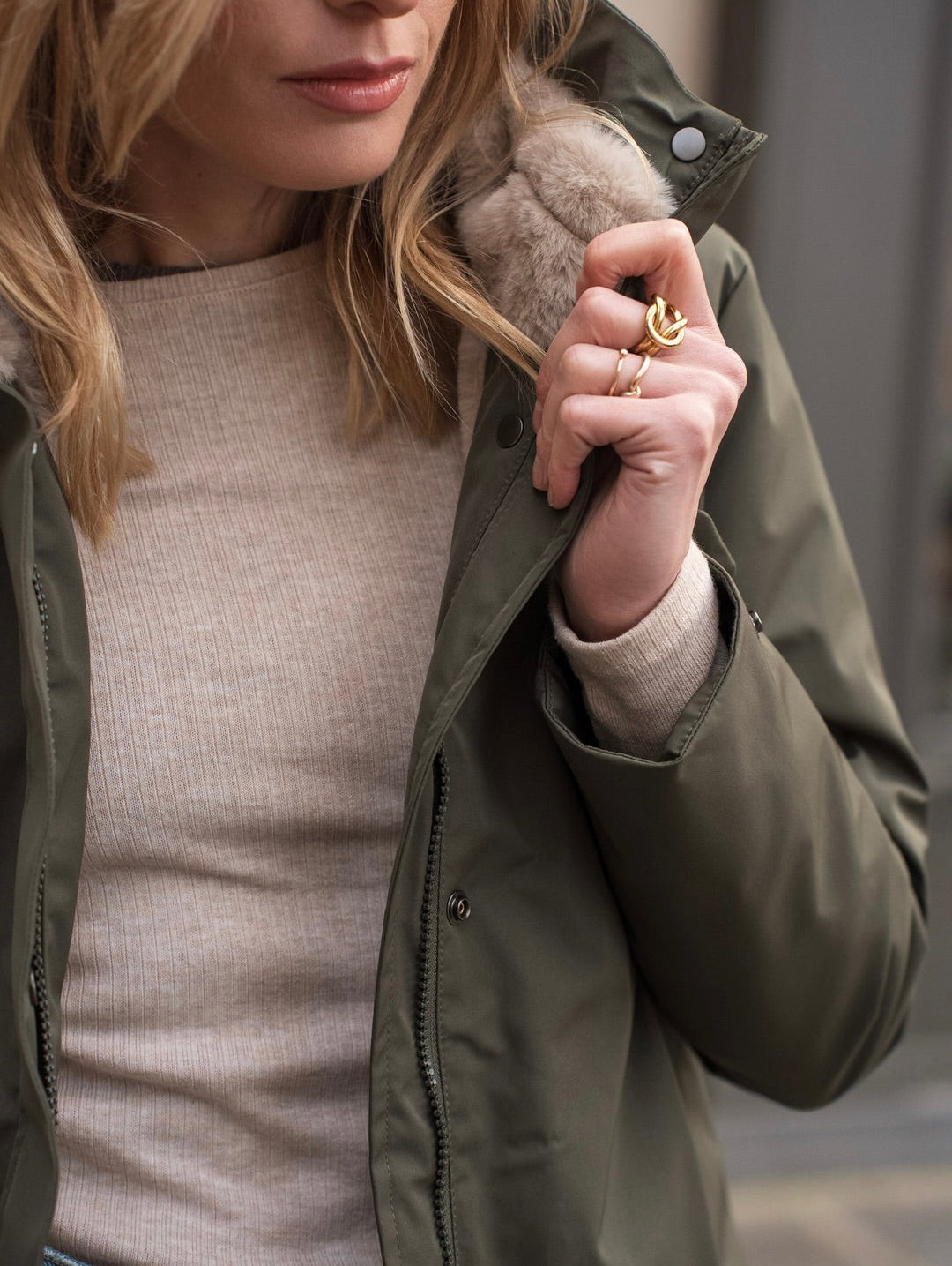 LAURA JO - Parka fourrée imperméable AMBRE MI-LONG - Kaki / Beige