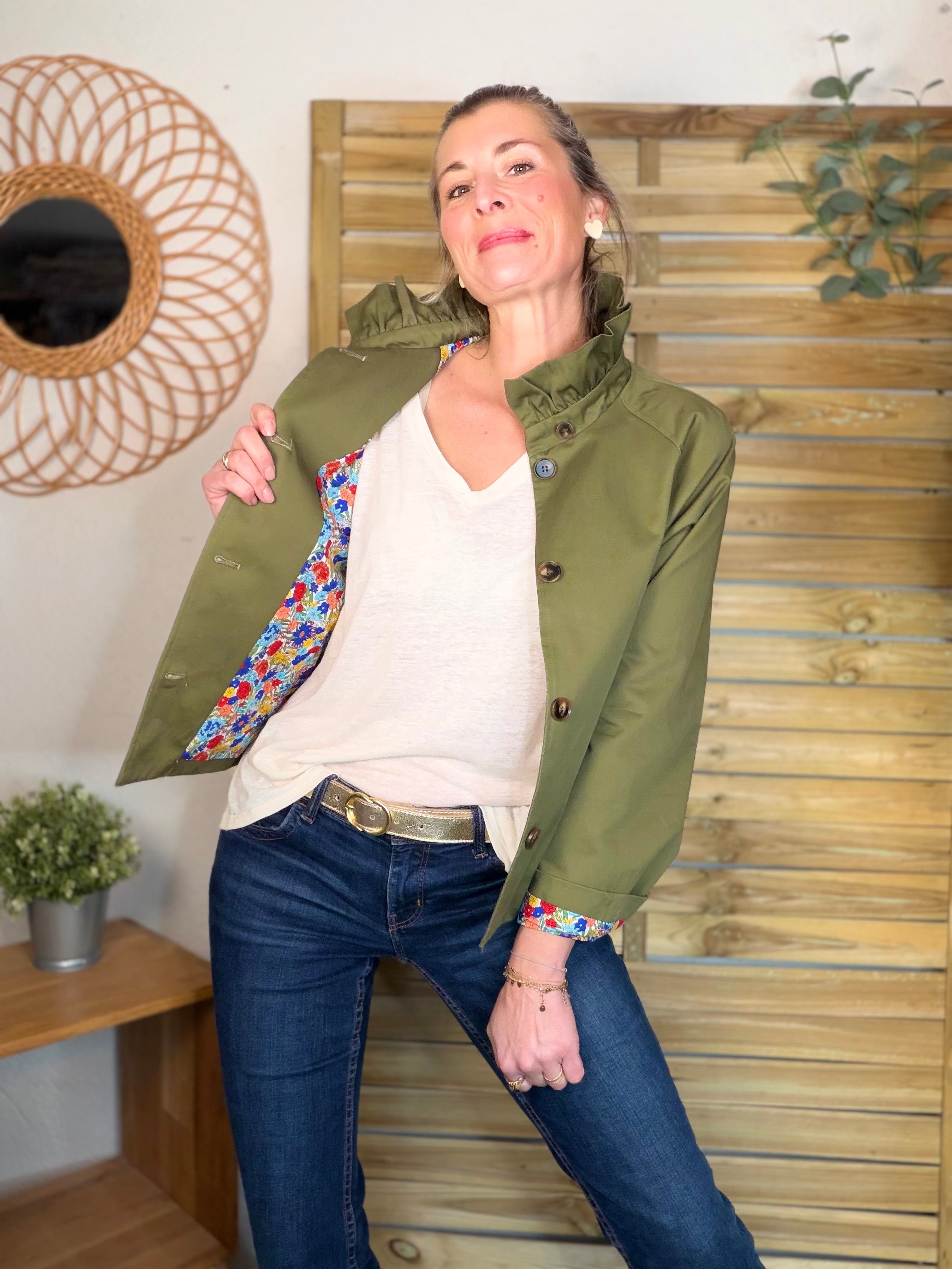 Veste Trench col victorien avec Liberty - VICKY Kaki
