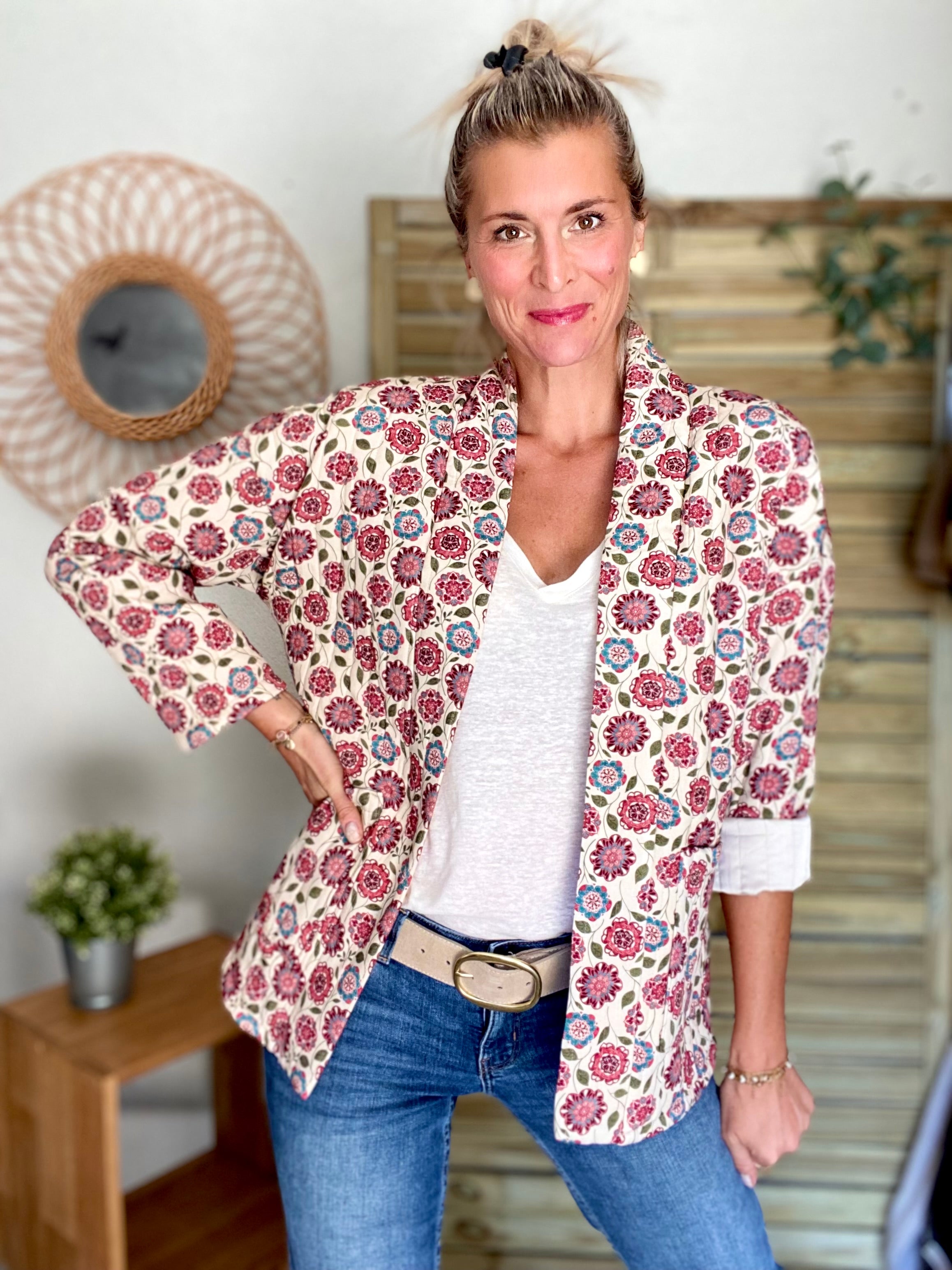 Veste matelassée SUZANNE - imprimé floral rose - taille unique