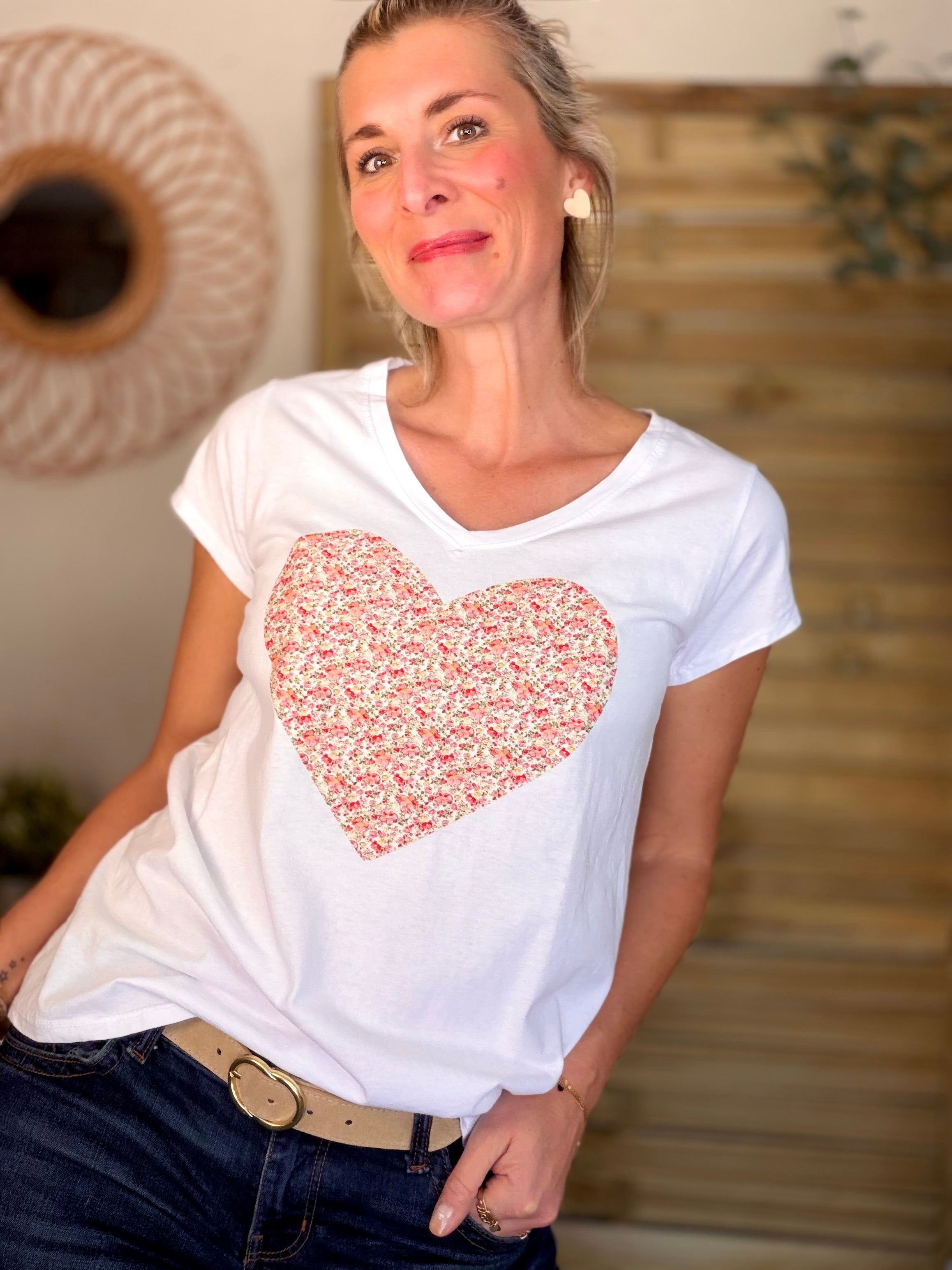 Tee shirt Gros Coeur Liberty rouge rosé VERA ❤️