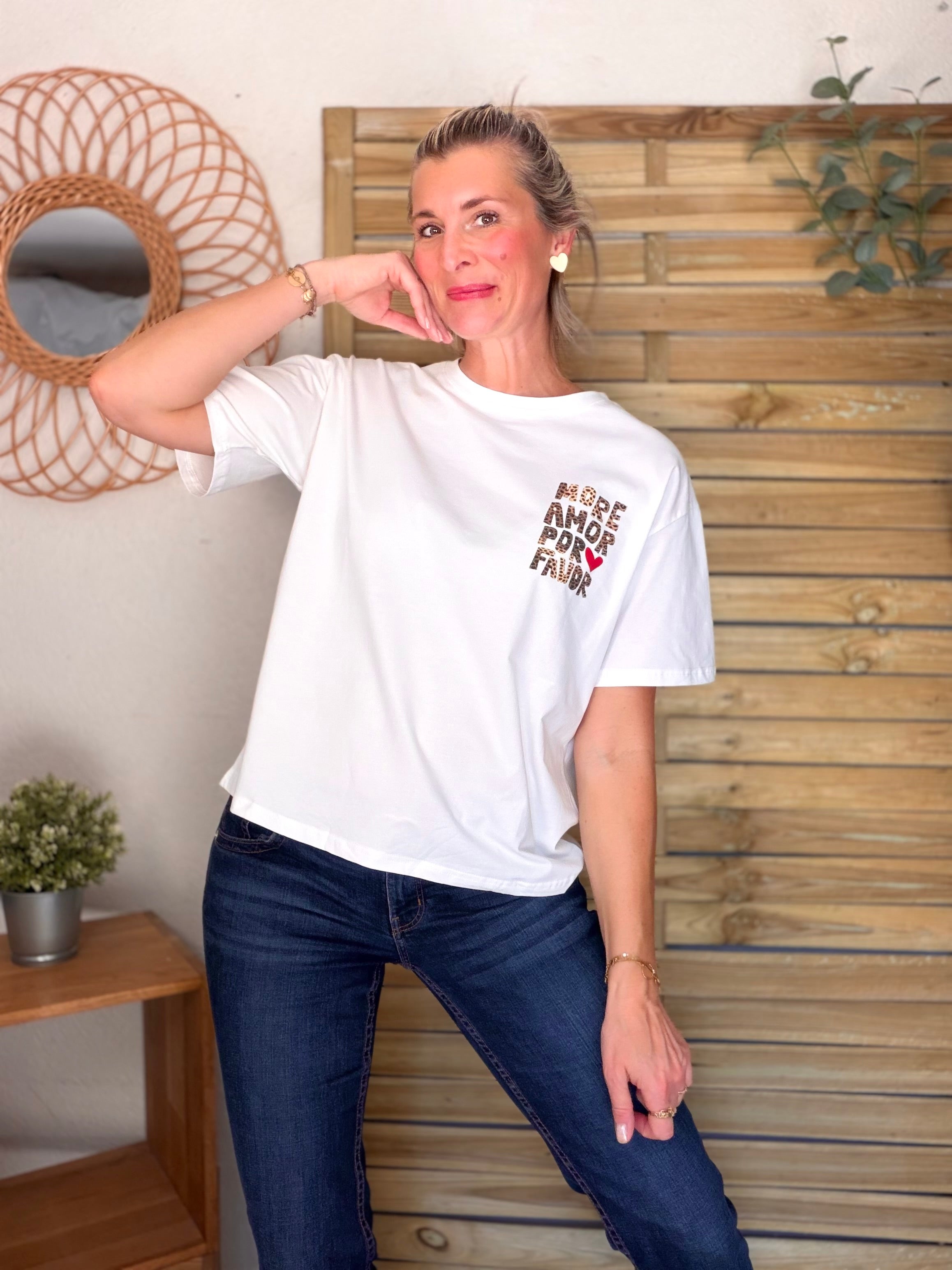 Tee shirt MORE AMOR POR FAVOR - RITA Blanc/Léo