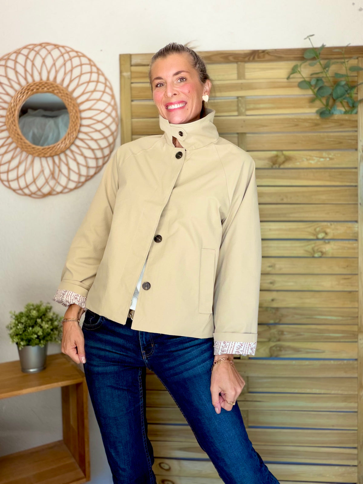 Veste Trench avec Liberty - MADELEINE Beige