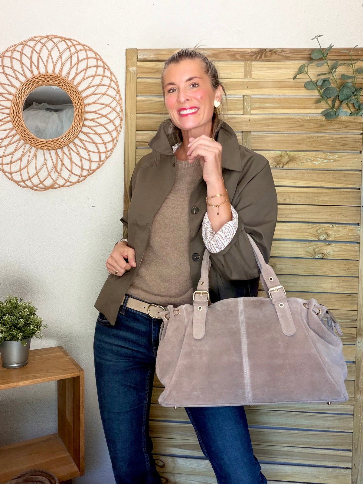Sac cabas XL en cuir daim • JASPER Taupe