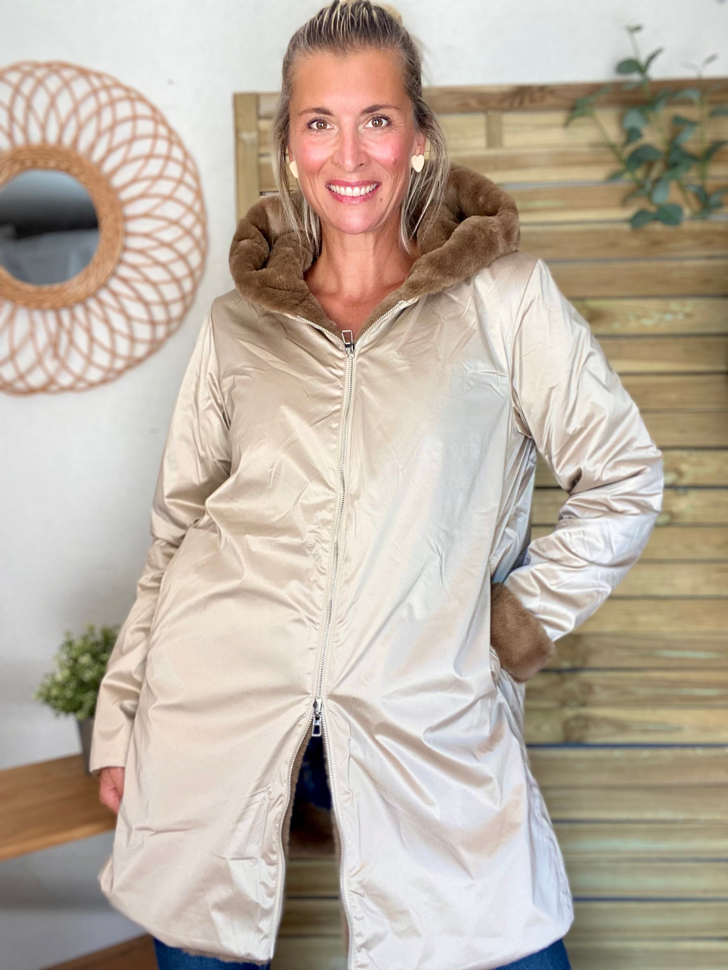 Parka Imperméable réversible fourrée Sable irisé / Camel ALIX - LAURA JO