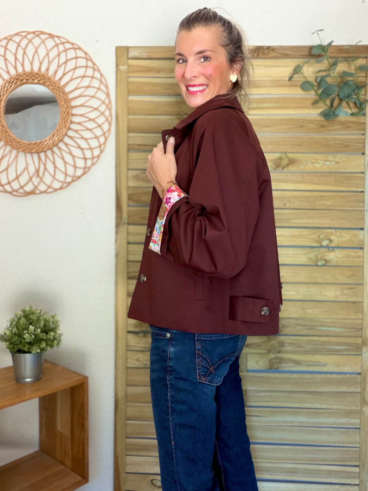 Veste Trench en coton Bordeaux fleuri - MAHAUT - LILI et LALA