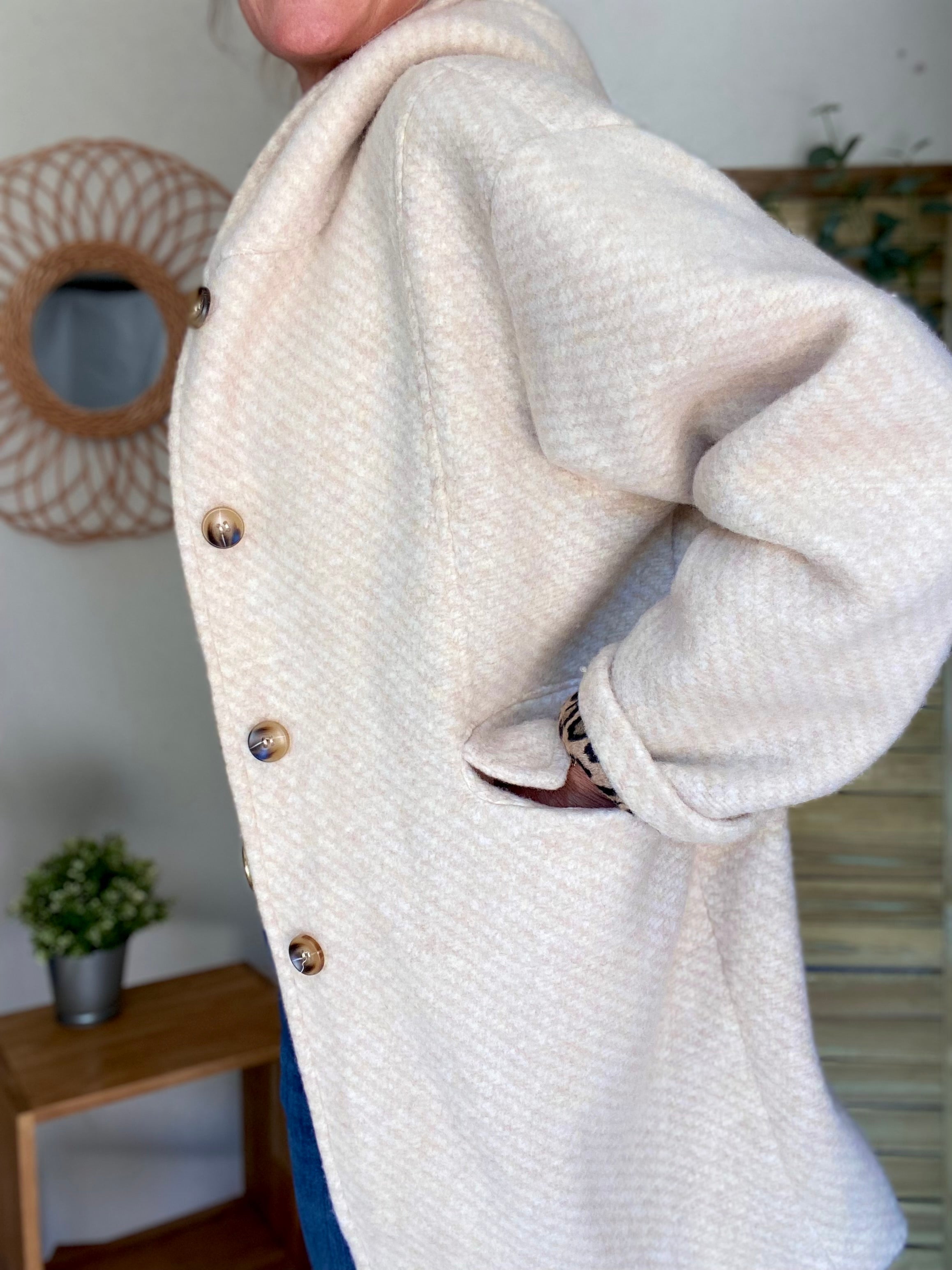 Manteau laine AGATHE avec détails Léo (étoile capuche) - Beige