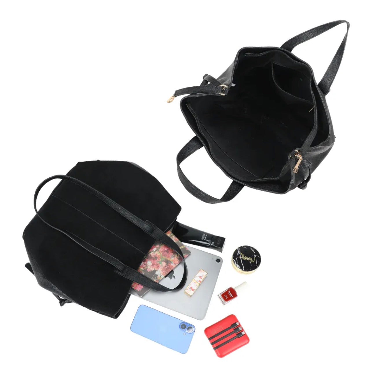 Grand Sac cabas 2 en 1 en simili daim - LAURÈNE Noir