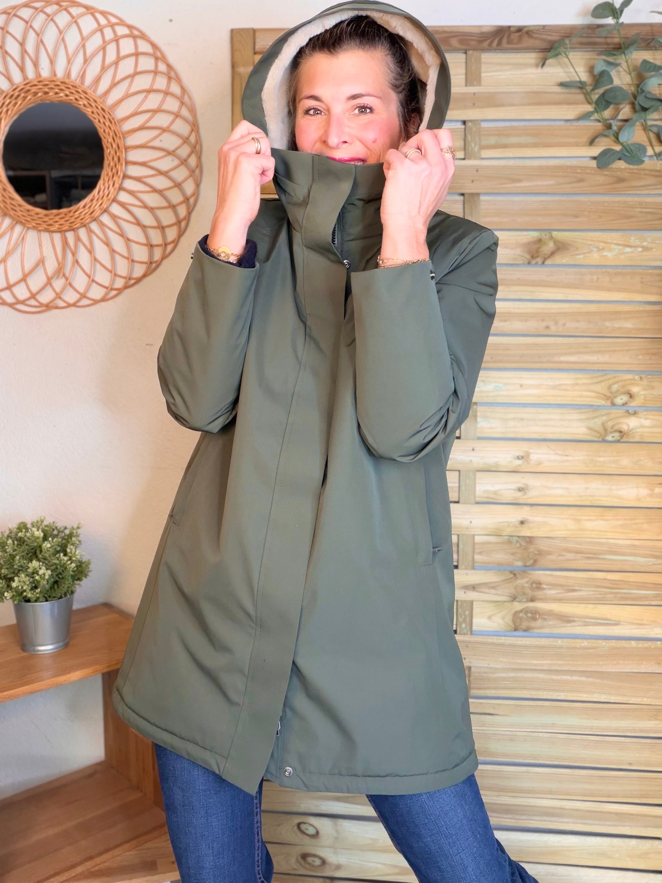 Parka fourrée imperméable AMBRE - Kaki / Beige - LAURA JO