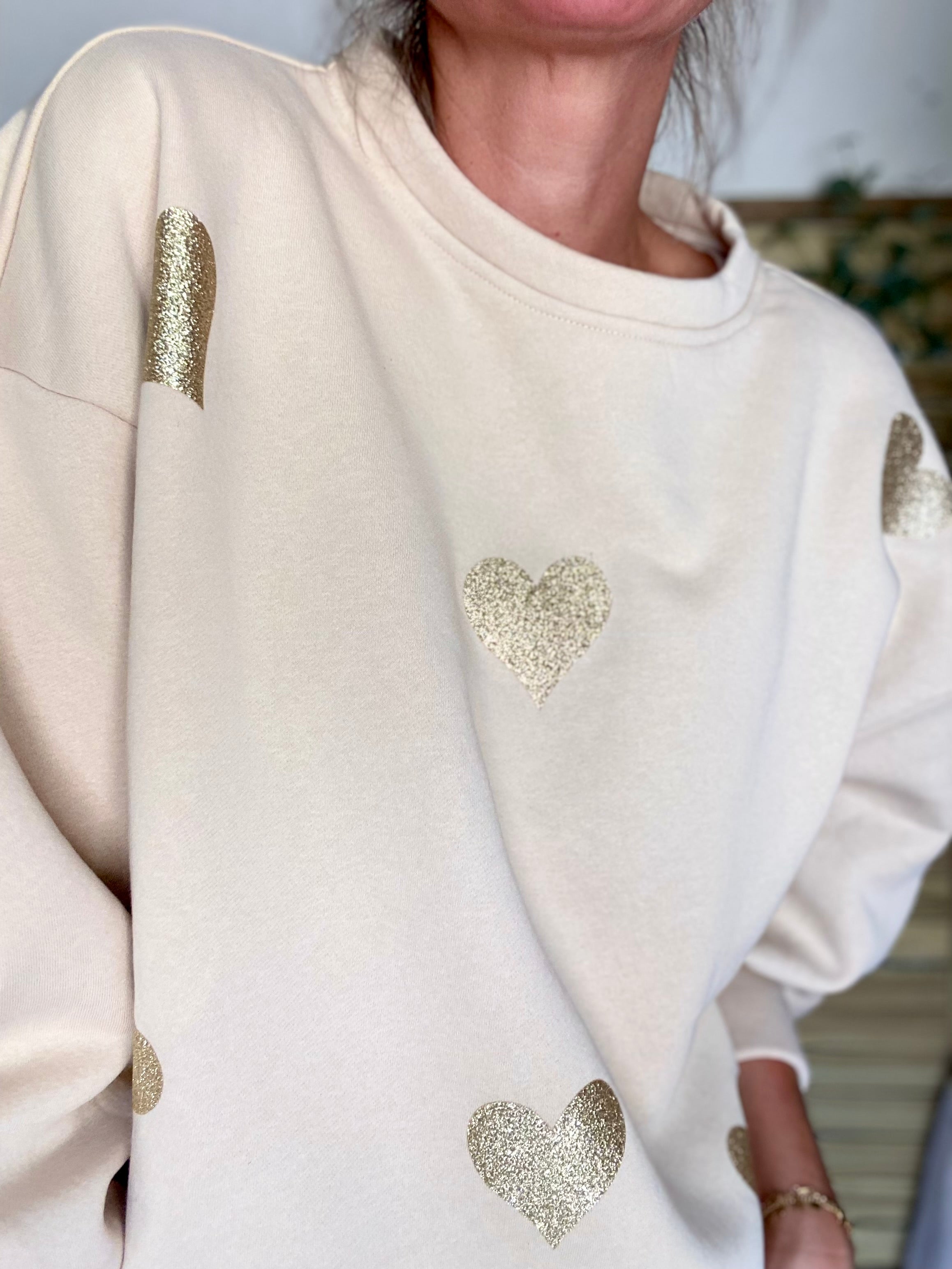 Sweat oversize Coeurs doré VALENTIN - Beige