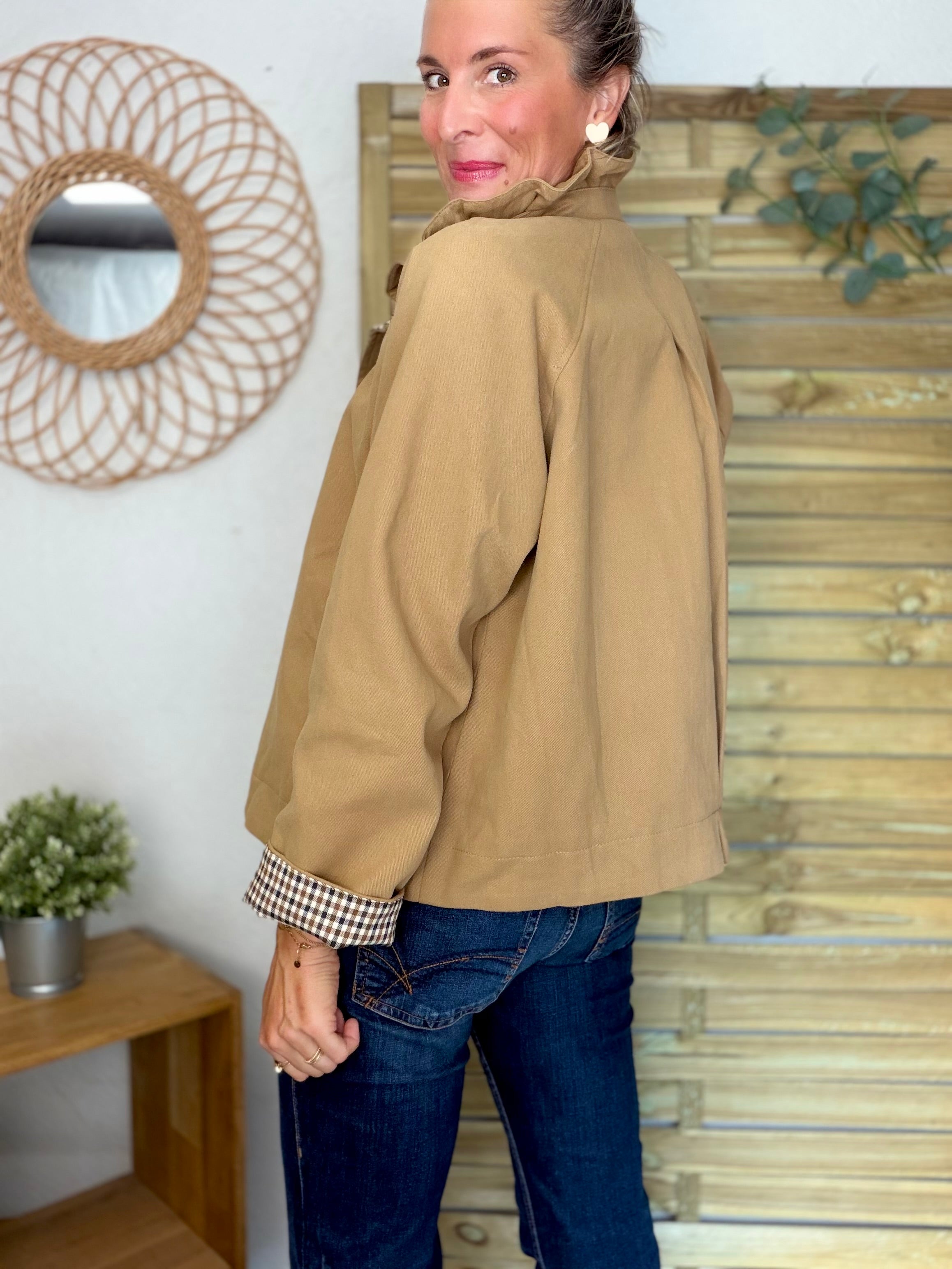 Veste toile coton col victorien avec vichy - GABY
