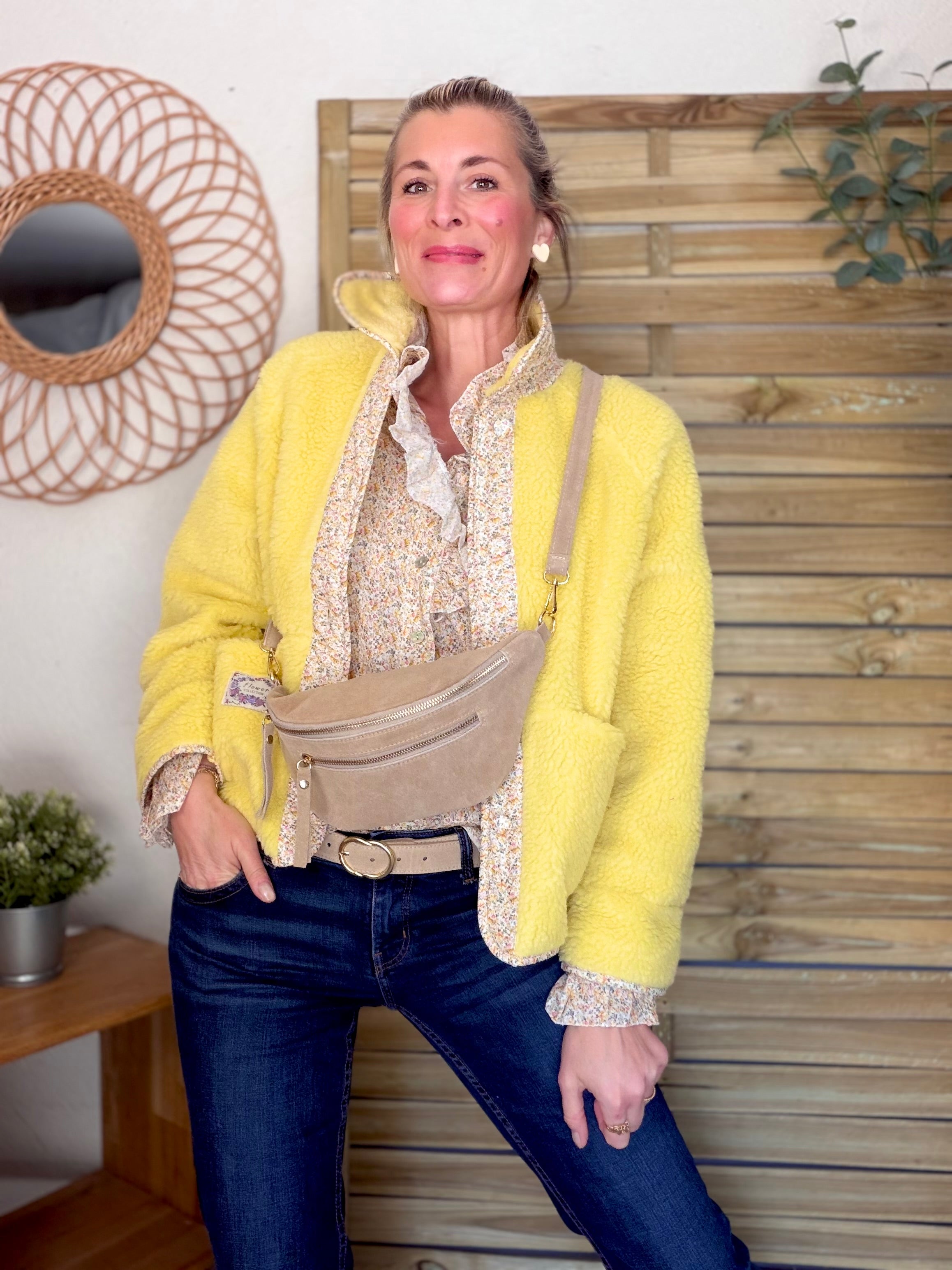 Veste Sherpa et fleurs LÉONIE Jaune
