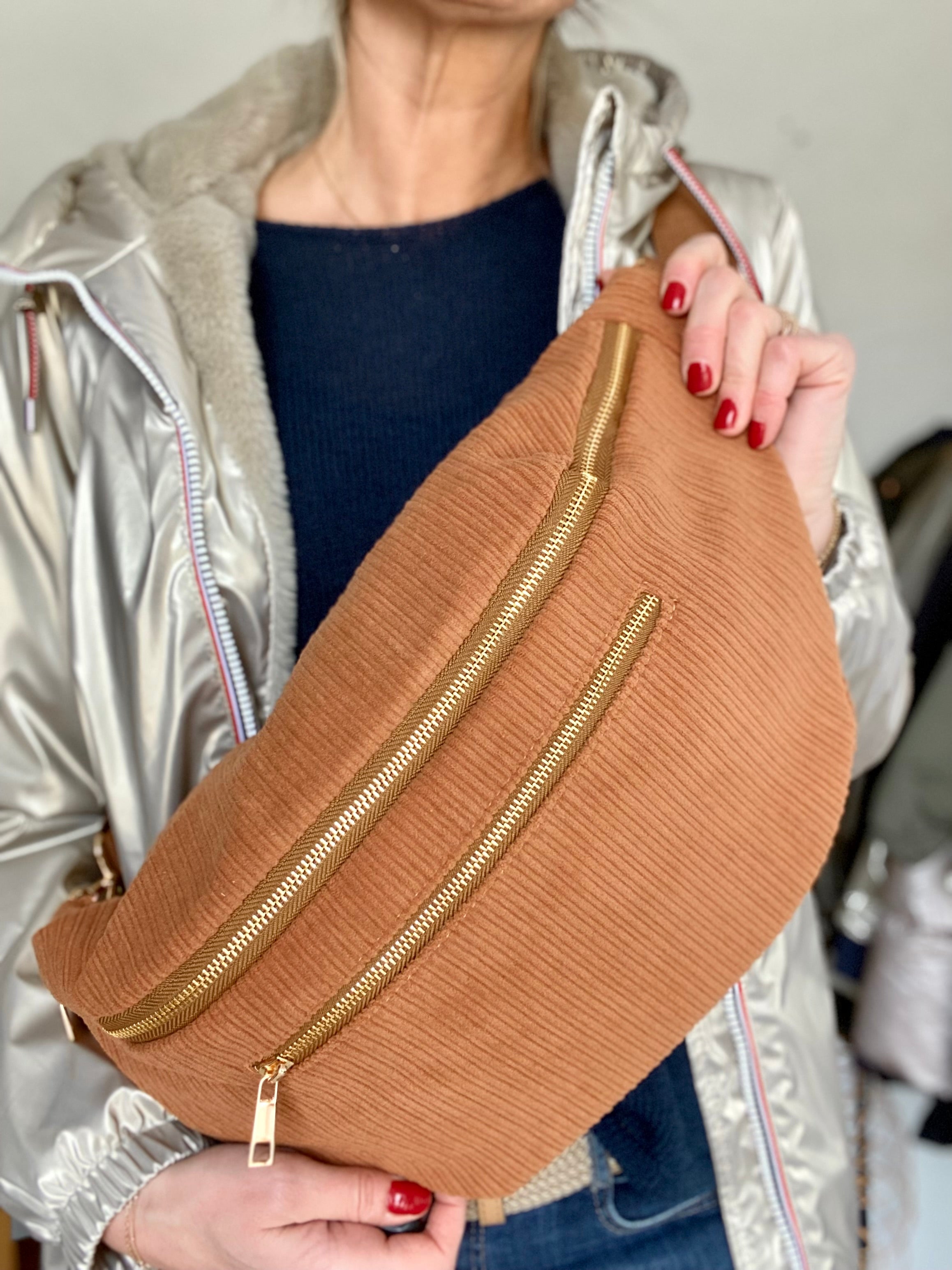 Sac banane XXL Velours côtelé  Ciao Boum MOLLY -  Camel