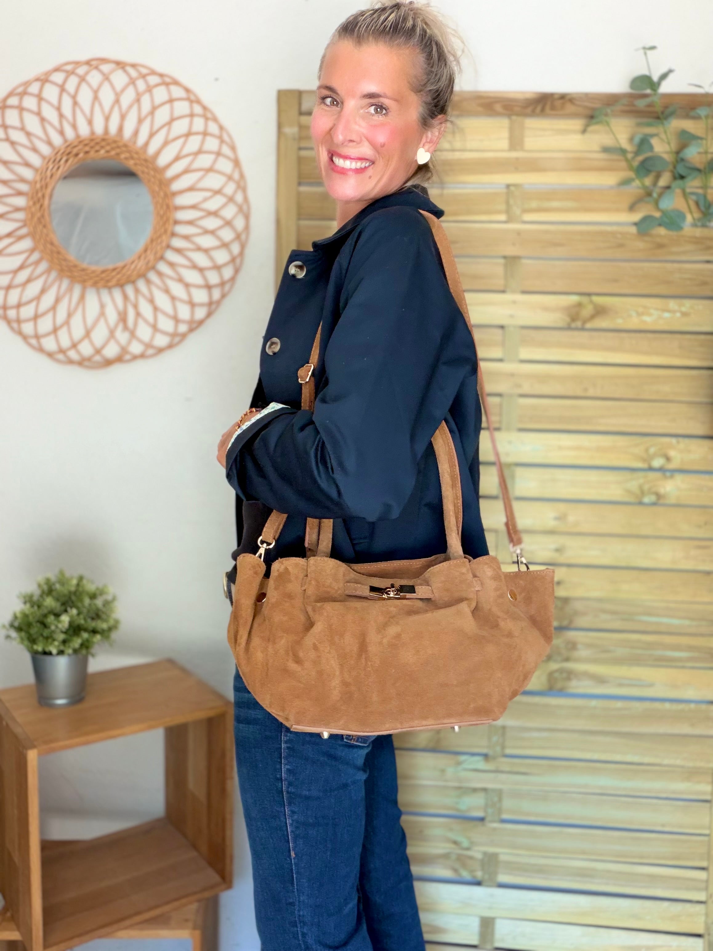 Sac cabas en cuir daim HANA - Camel