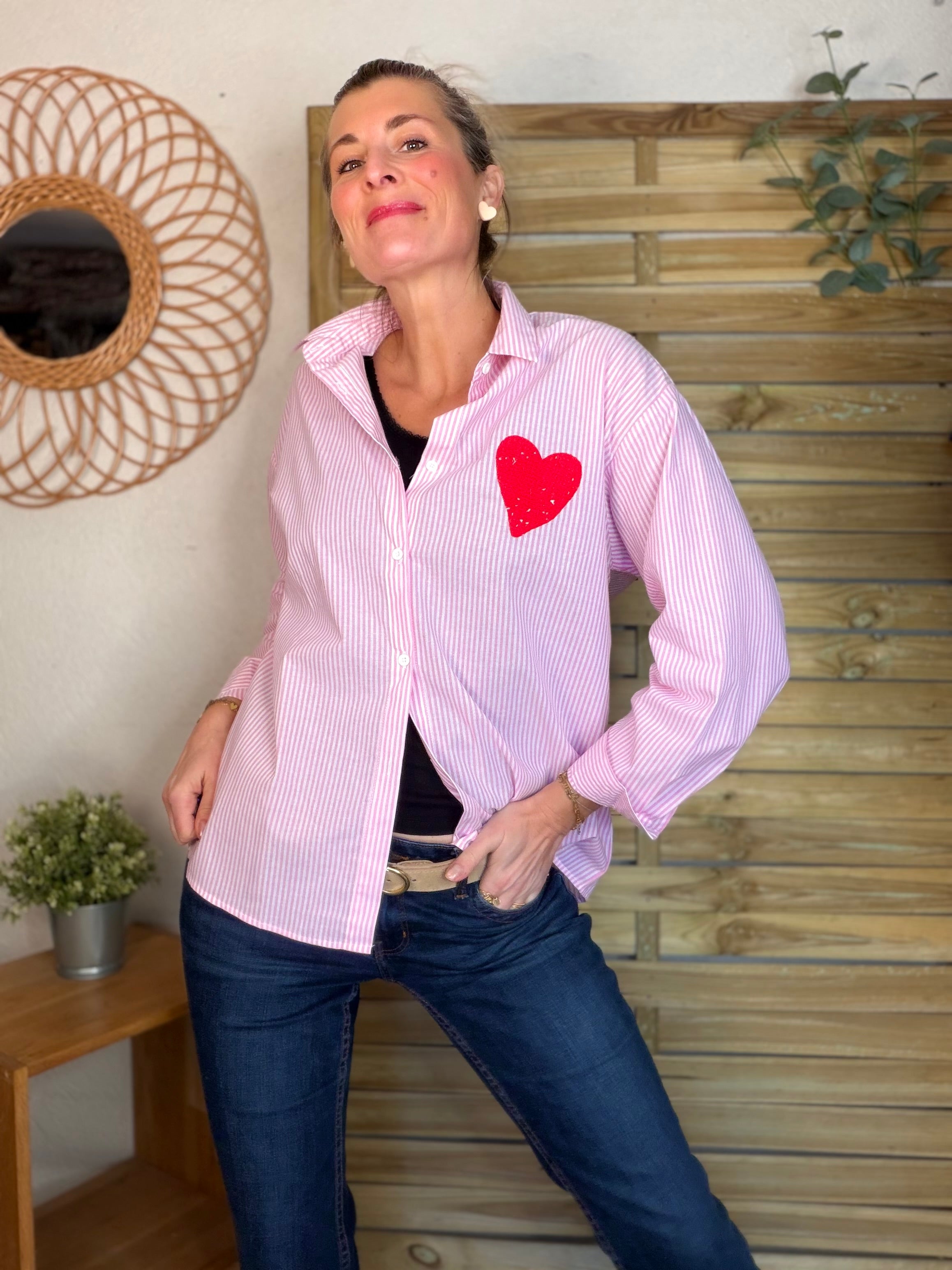 Chemise rayée brodée TINA Rose