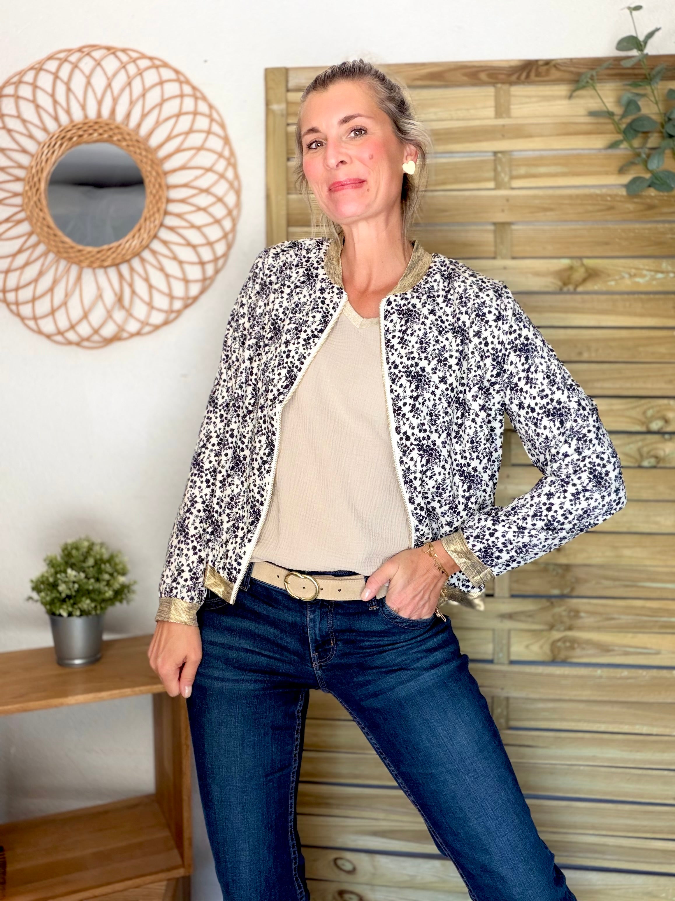 ⚡️ ARRIVAGE - Veste bombers feuilles Écru / Noir BROOKE