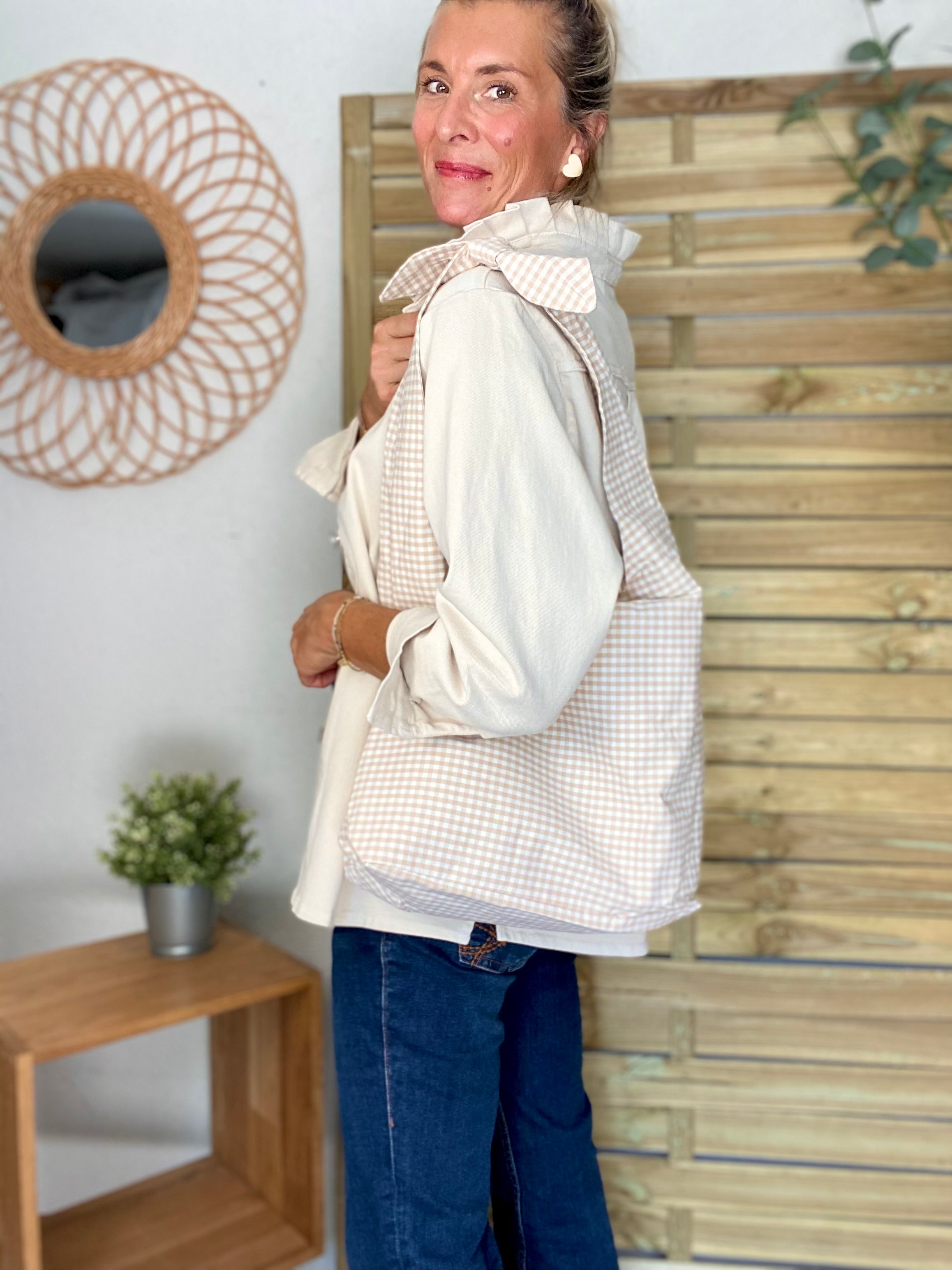 Sac cabas imprimé MEGAN - Vichy beige