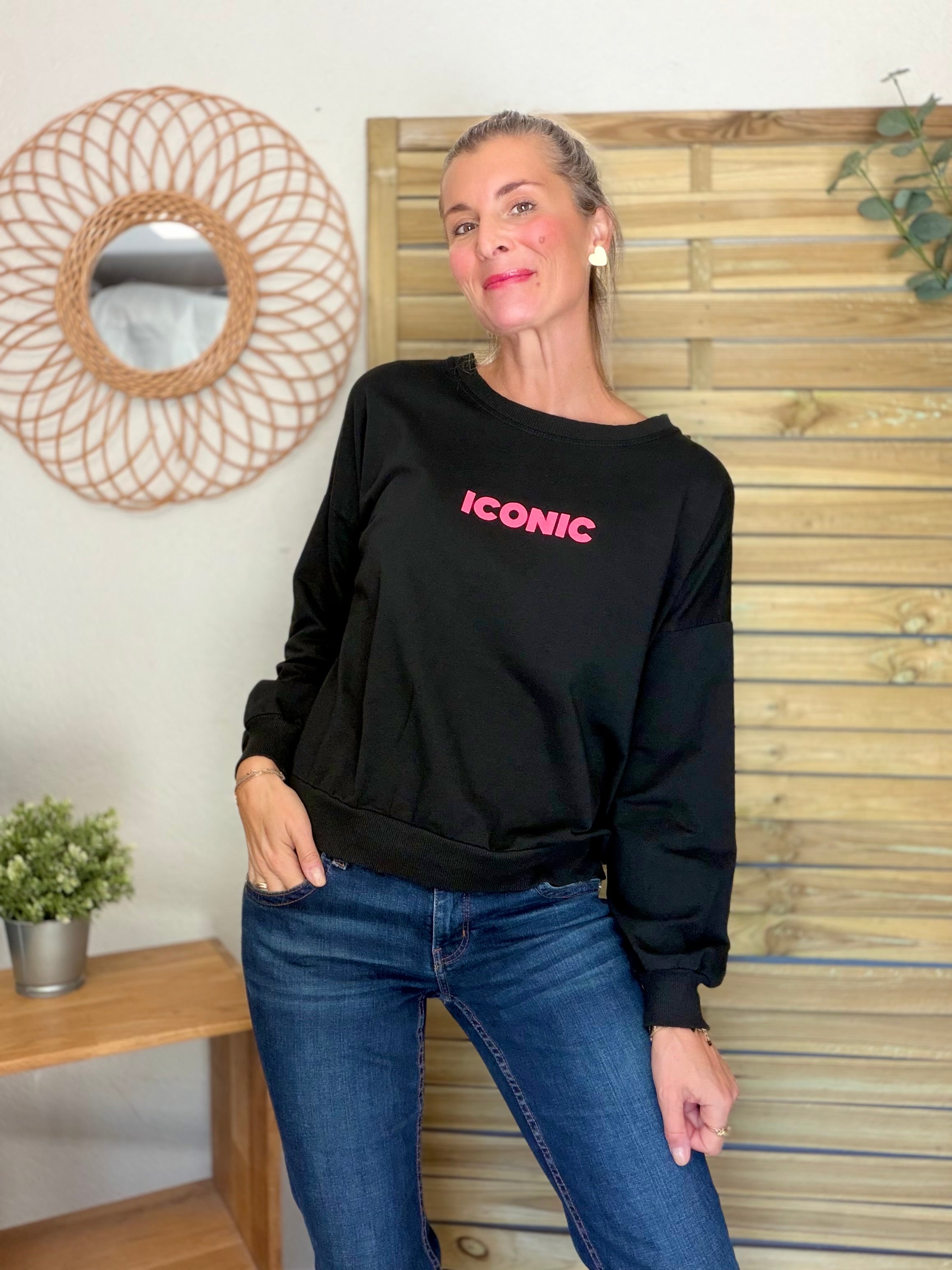 Sweat ICONIC léger 100% coton FAUSTINE Noir (taille 36 à 46)