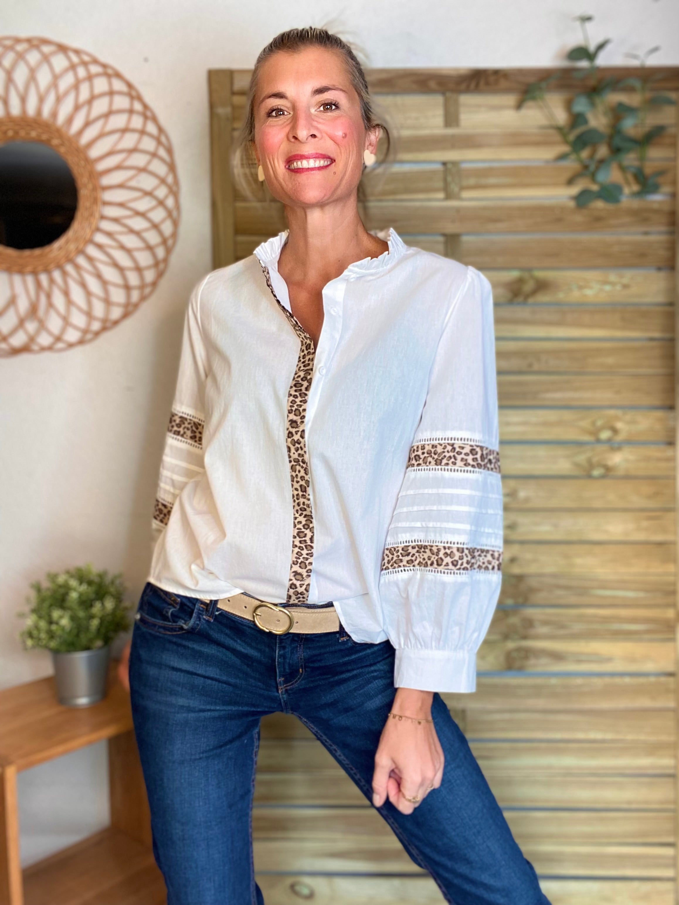 ⚡️ ARRIVAGE - Chemise coton détails Léo 🐆 SCARLETT Blanc