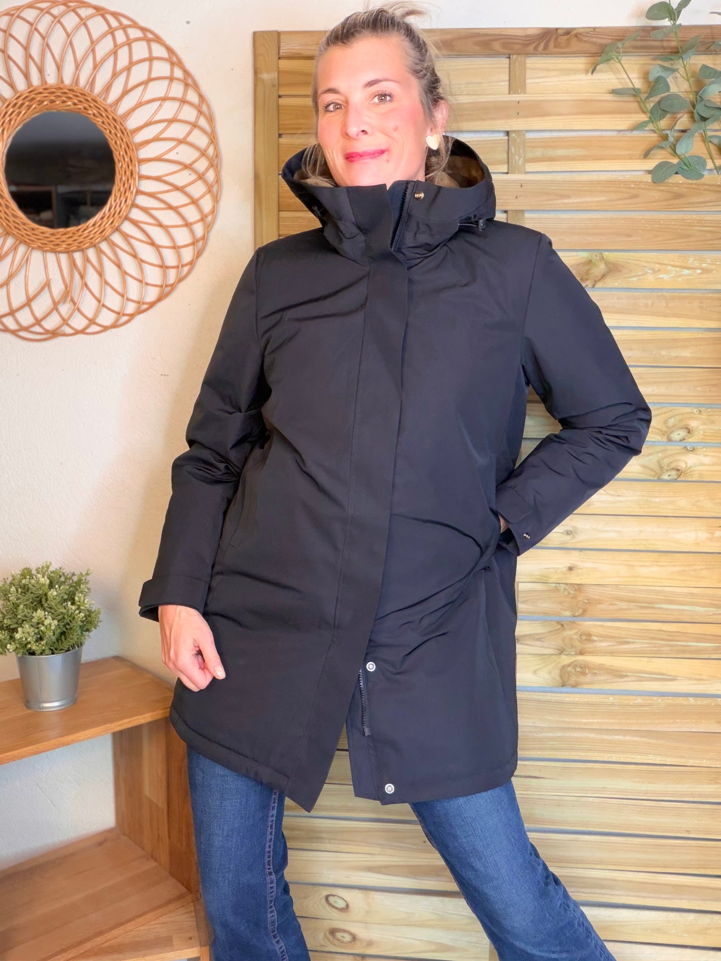 Parka fourrée imperméable AMBRE - Noir / Camel - LAURA JO