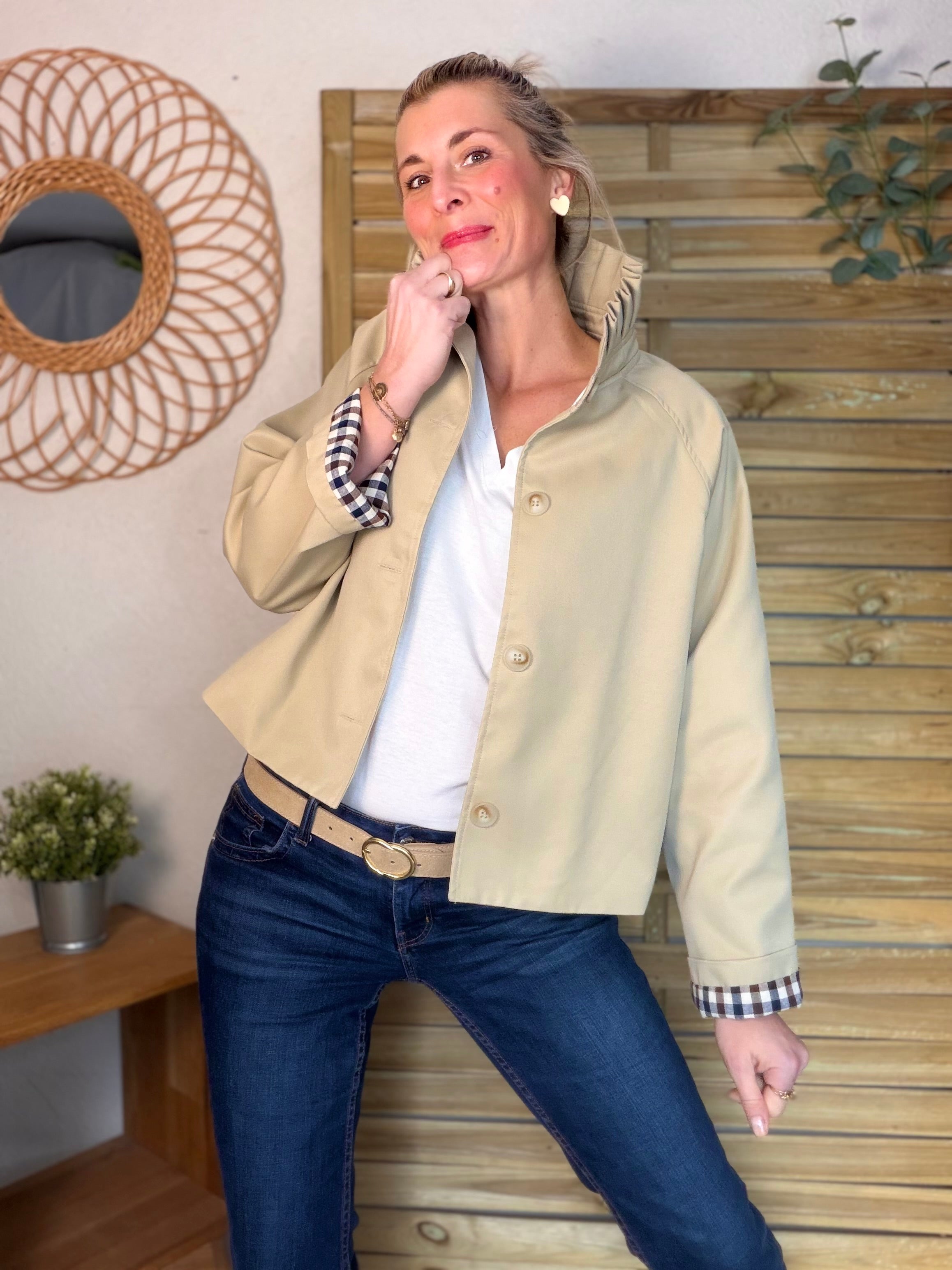 Veste Trench col victorien avec vichy - VICKY Beige