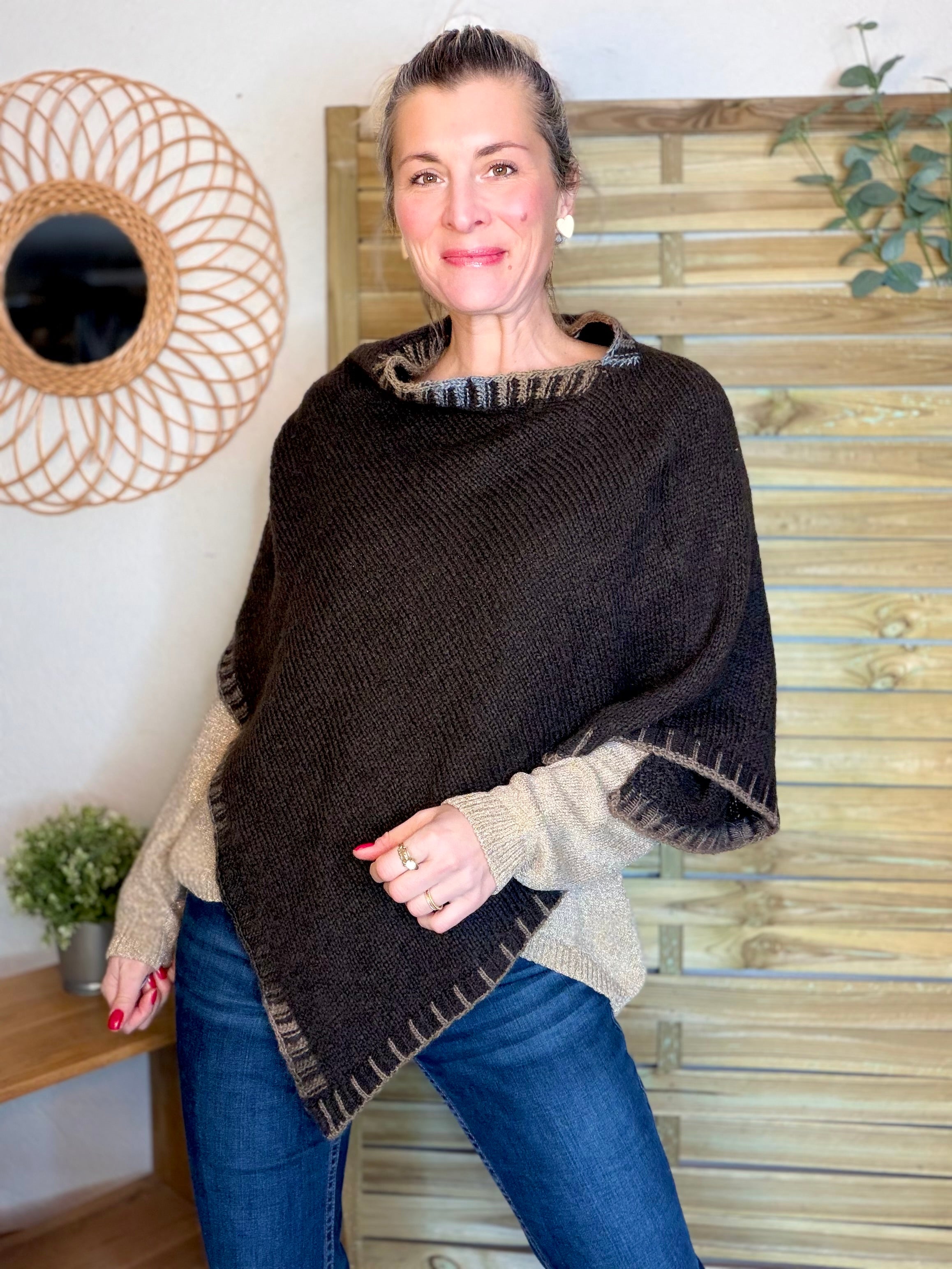 Poncho asymétrique GISÈLE - Choco