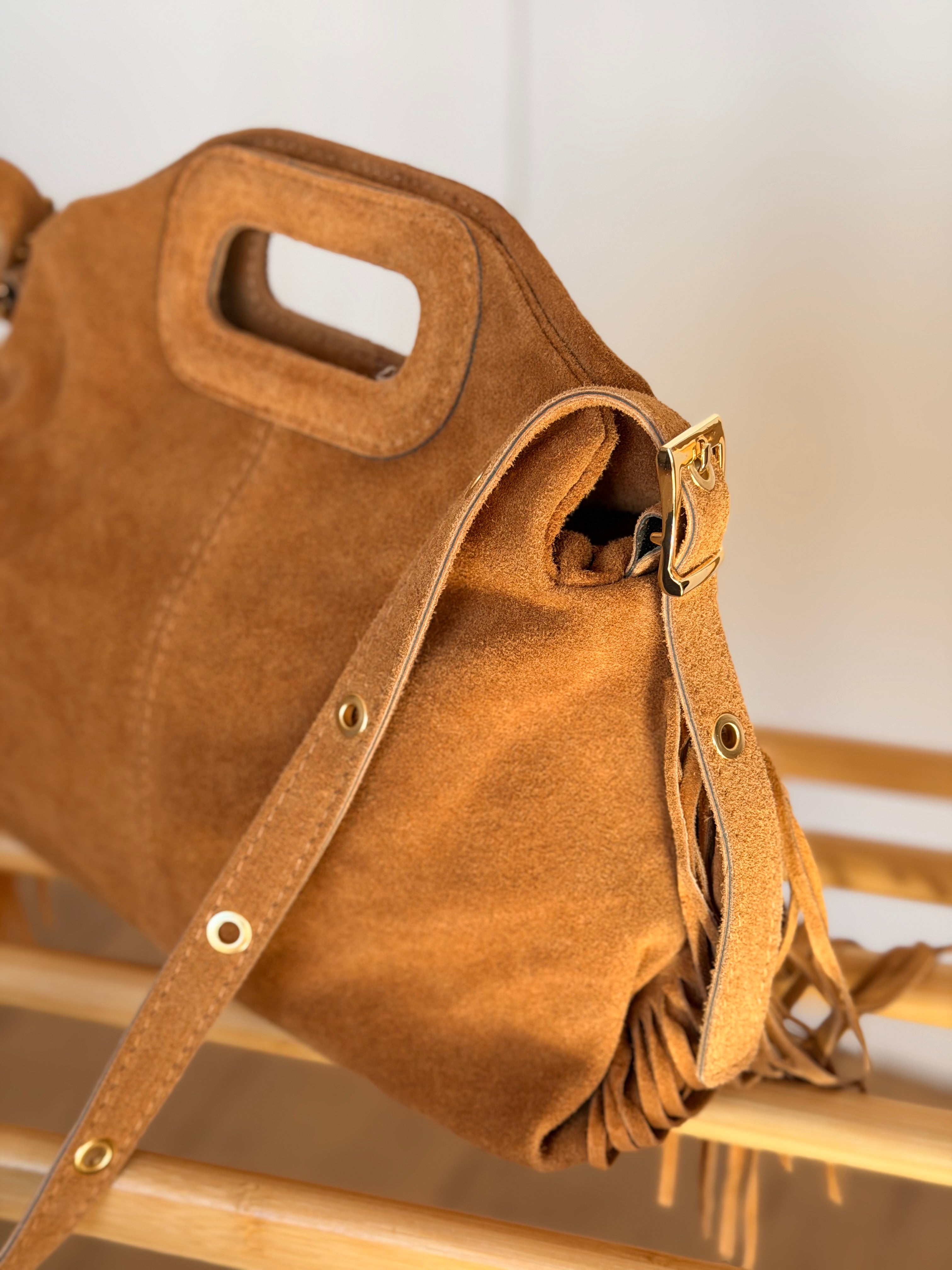 Sac en cuir daim avec franges LOGAN - Camel