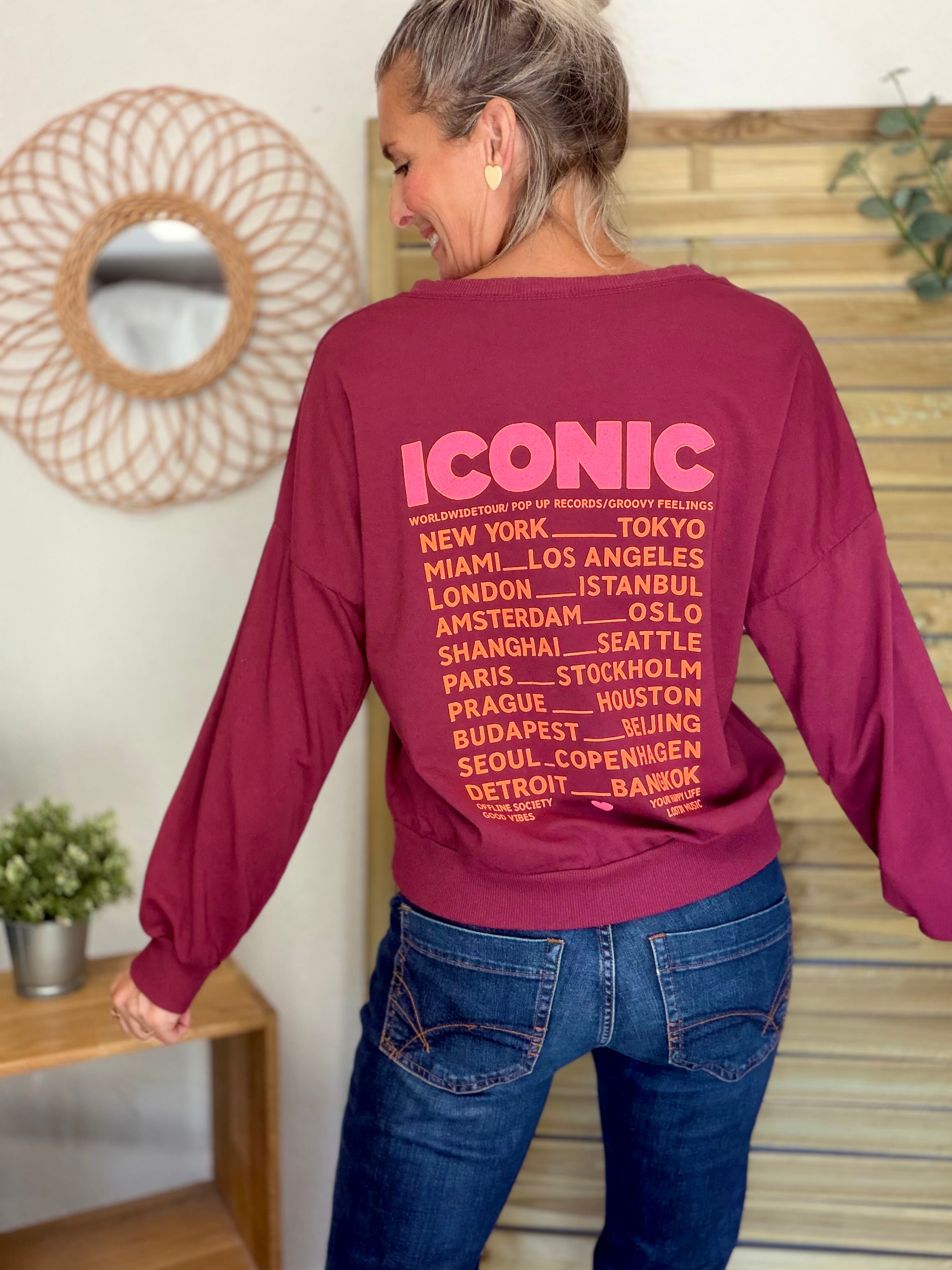 Sweat ICONIC léger 100% coton FAUSTINE Bordeaux (taille 36 à 46)