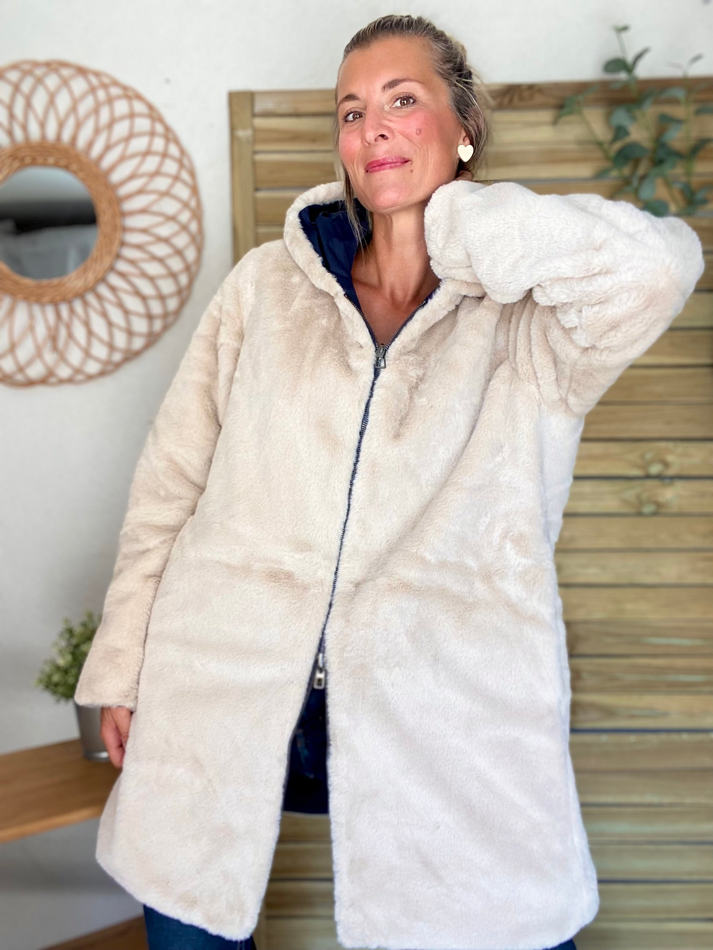 Parka Imperméable réversible fourrée Bleu marine / Beige ALIX - LAURA JO